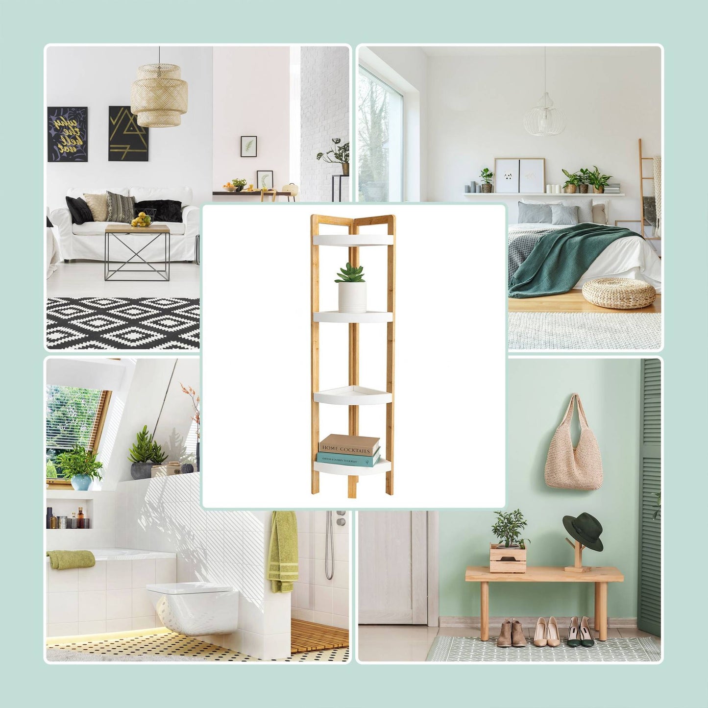 Bamboo Corner Shelf with Racks – Space-Saving Design