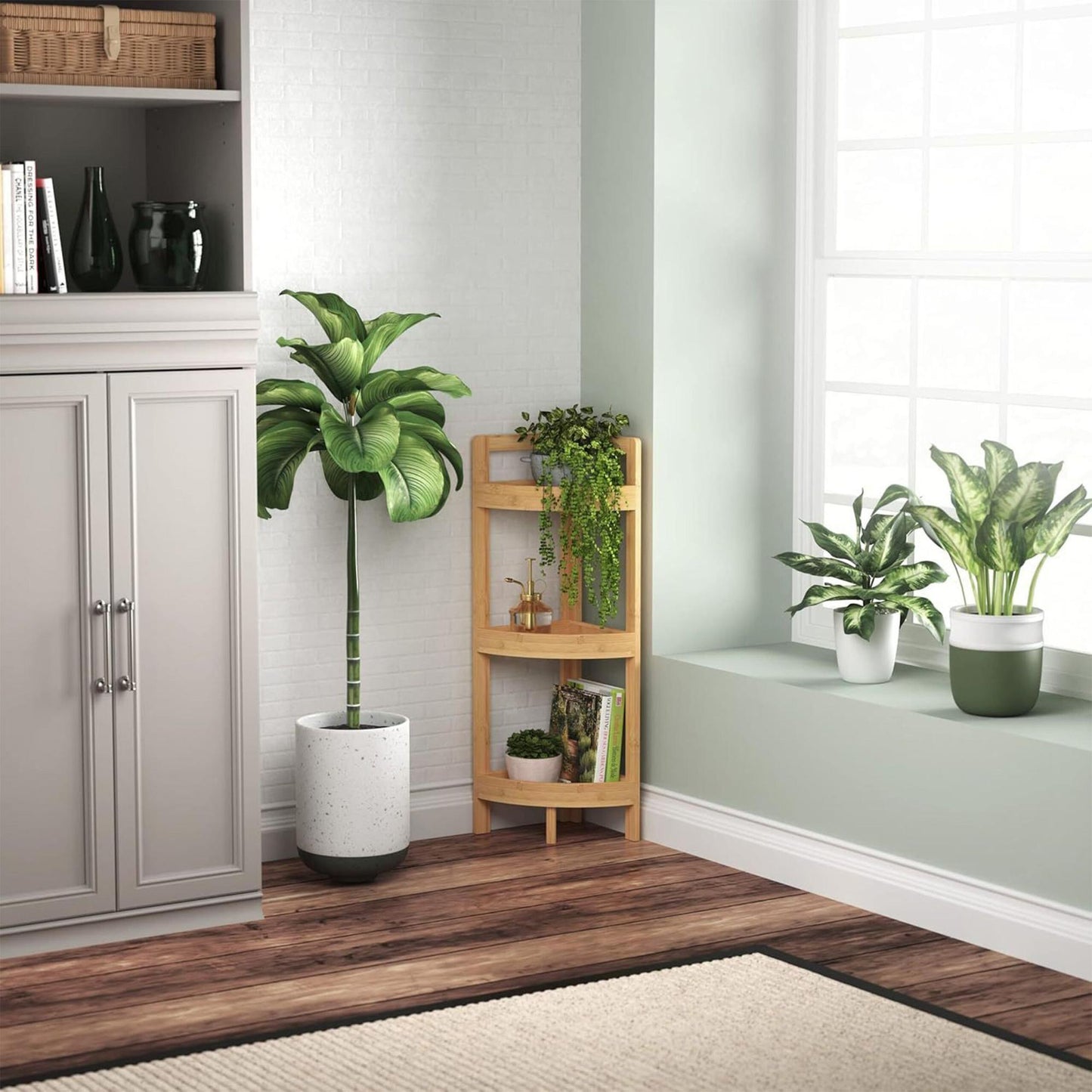 Bamboo Corner Shelf with Racks – Space-Saving Design