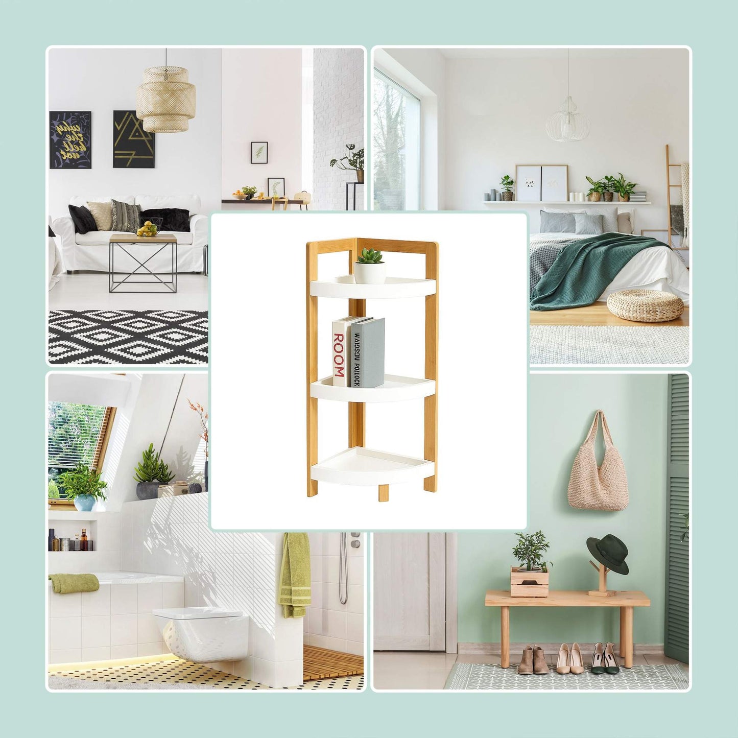 Bamboo Corner Shelf with Racks – Space-Saving Storage