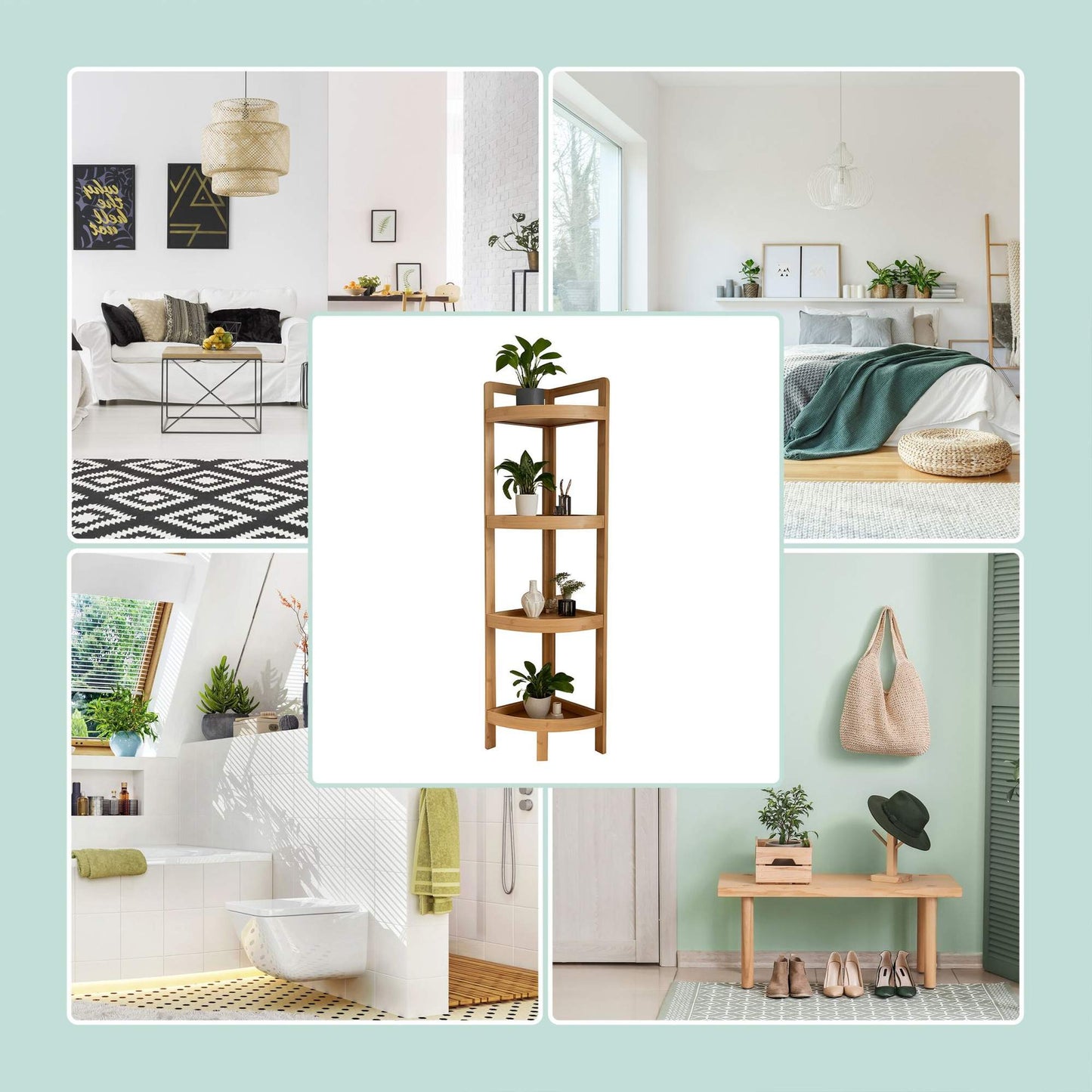 Bamboo Corner Shelf with Racks for Space-Saving Storage