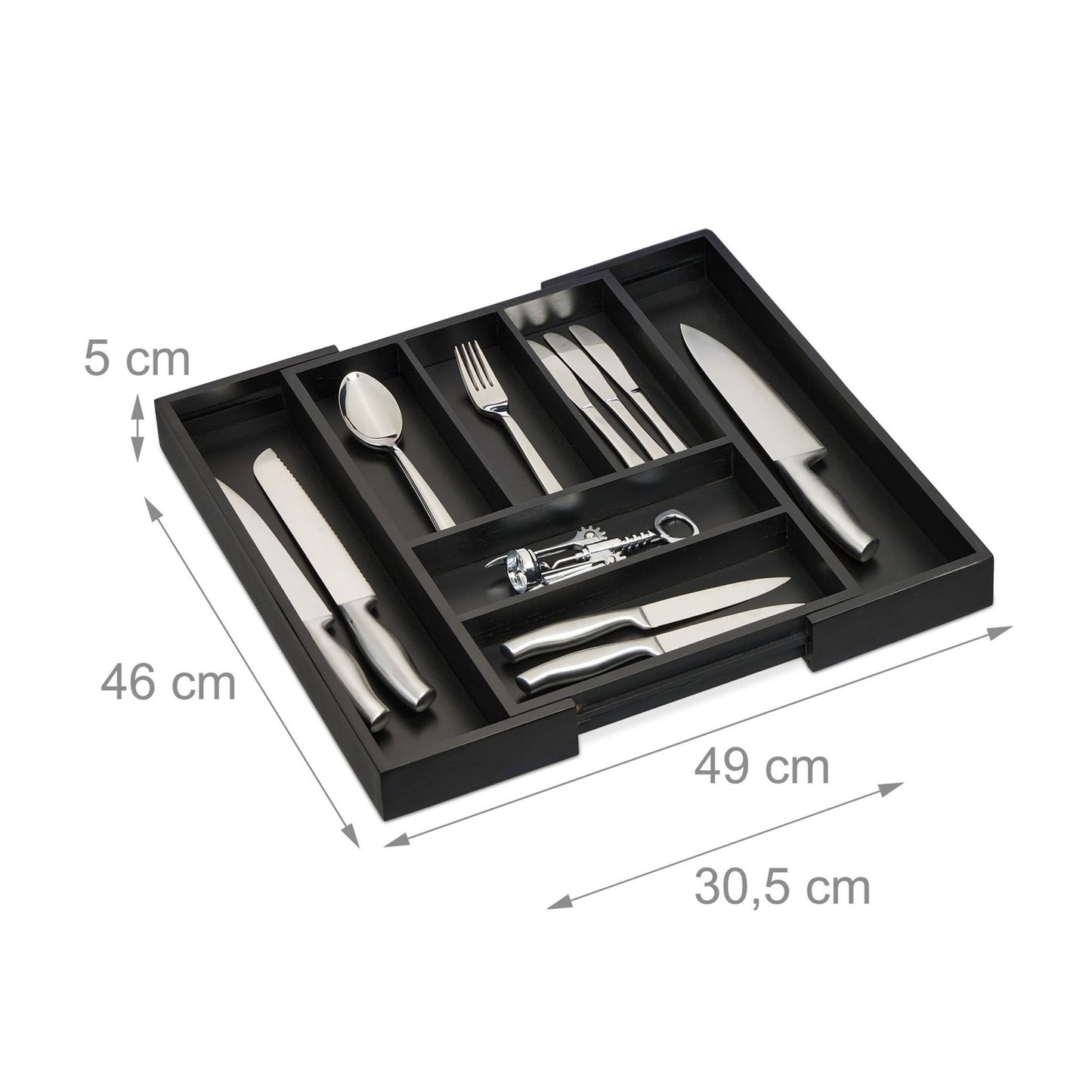 Bamboo Cutlery Tray, Adjustable 5-7 Compartments