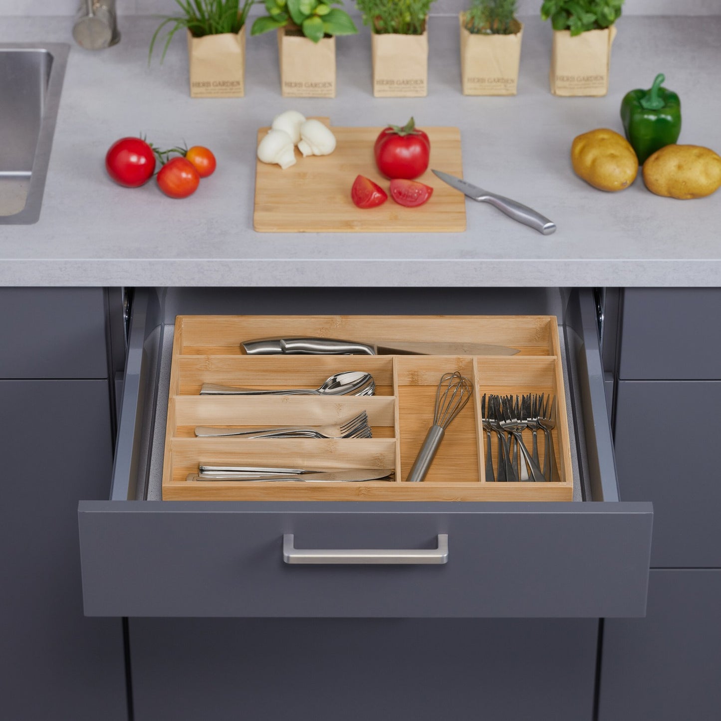 Bamboo Cutlery Tray with 6 Compartments