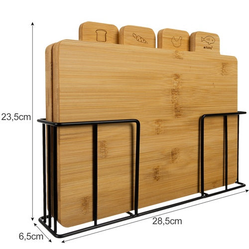 Bamboo Cutting Boards Set with Stand – 4 Pieces