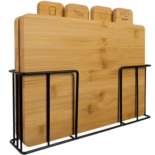 Bamboo Cutting Boards Set with Stand – 4 Pieces