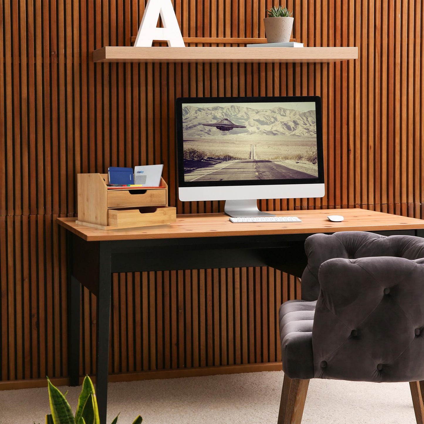 Bamboo Desk Organiser with Drawers