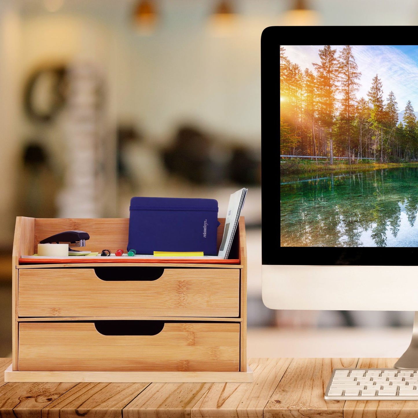 Bamboo Desk Organiser with Drawers