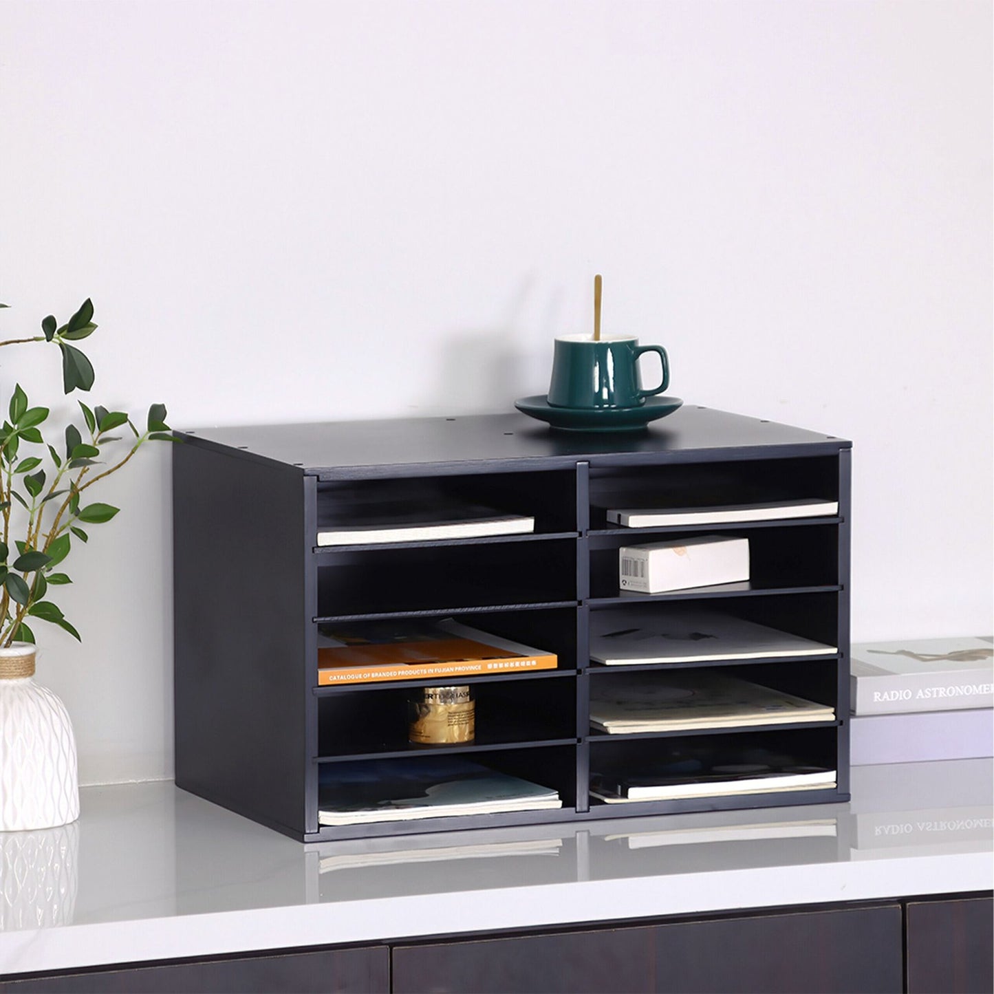 Bamboo Desk Organizer, 10-Slot Document Holder