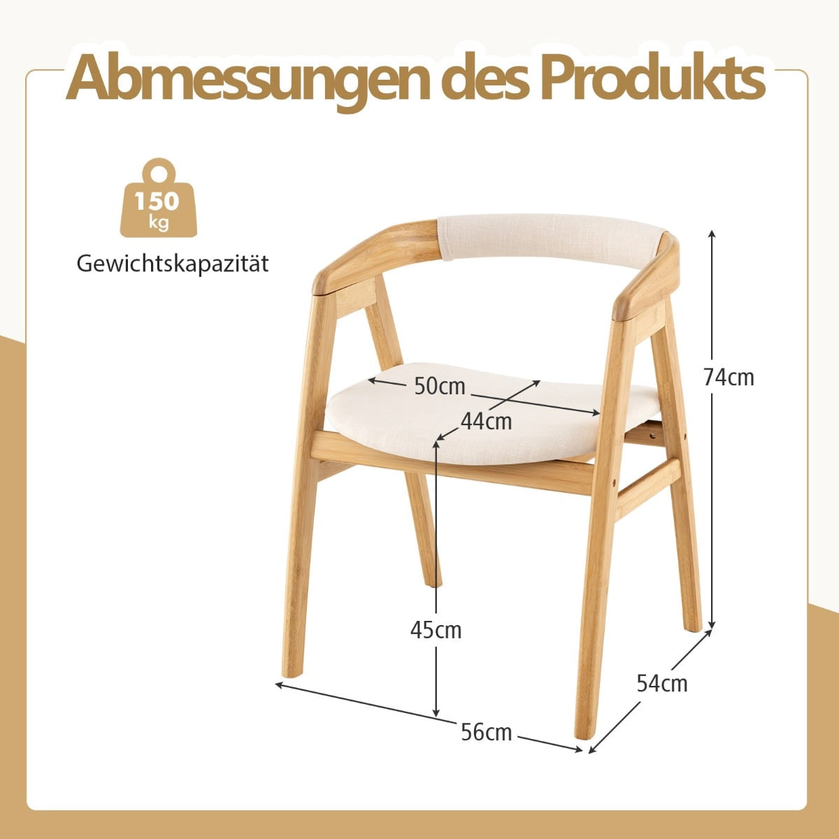 Bamboo Dining Chair with Cushion – Natural, Ergonomic