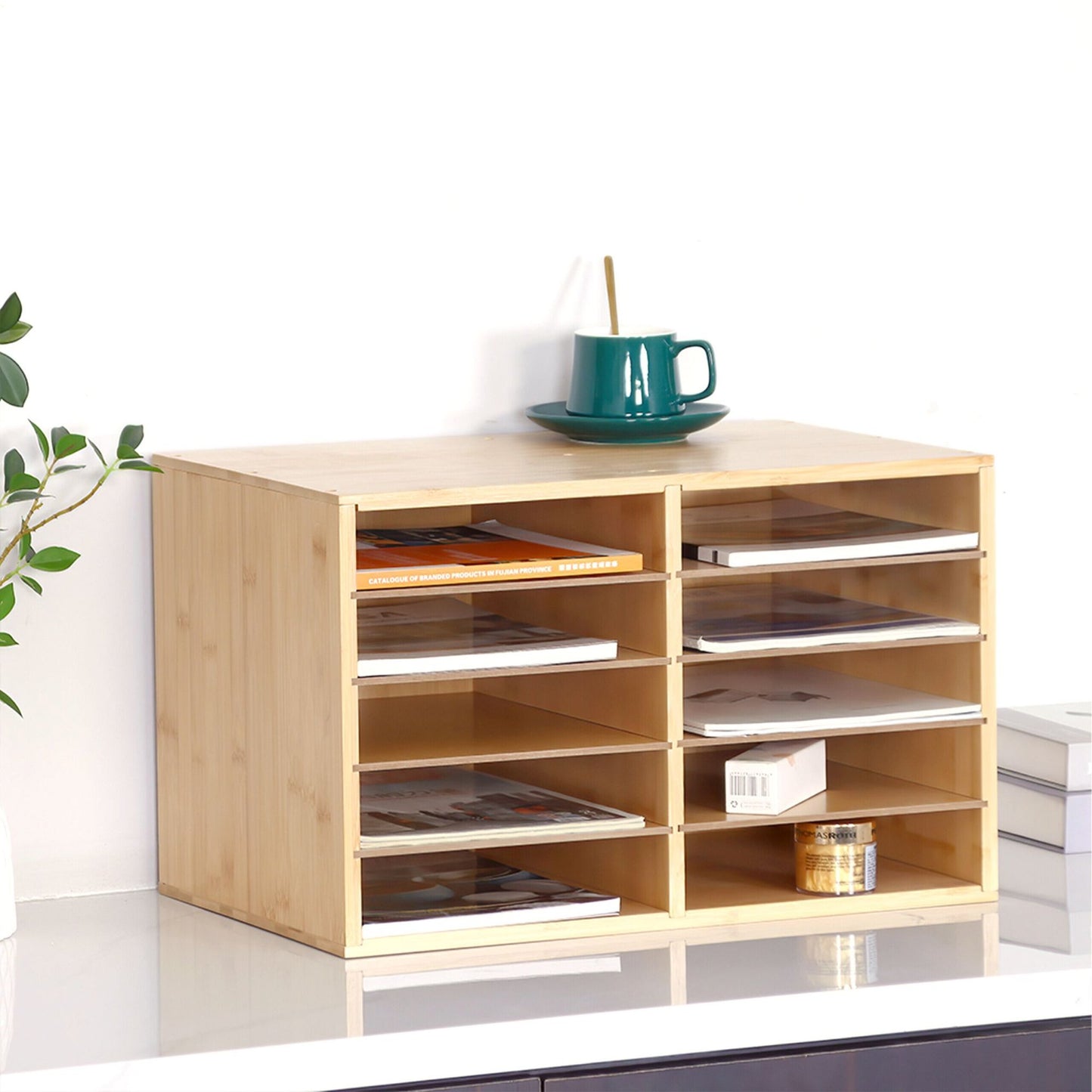 Bamboo Document Holder, 10 Slots, A4 Size