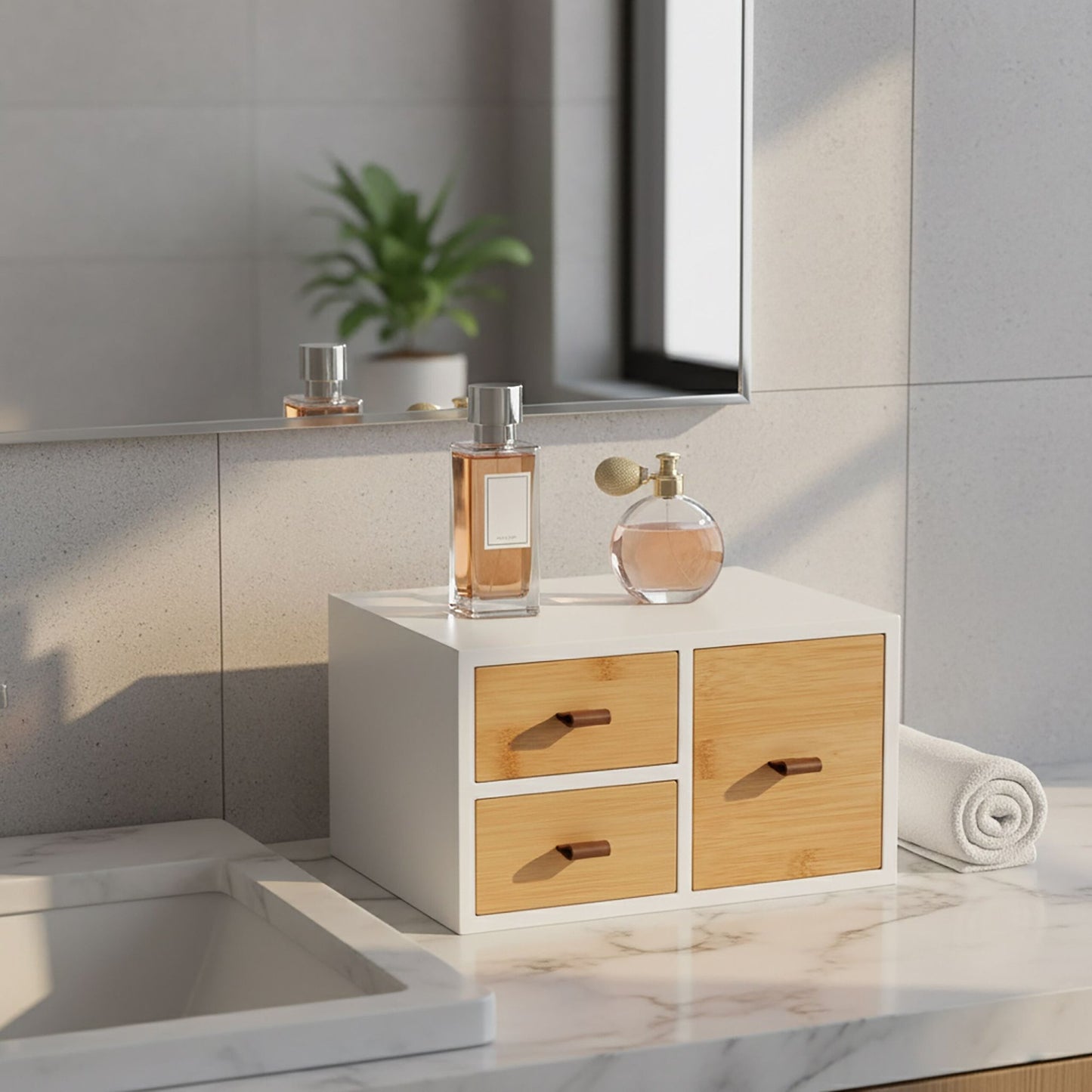 Bamboo Drawer Box, 3-Drawer Organizer for Home