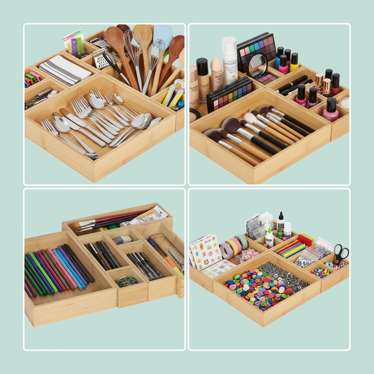 Bamboo Drawer Organizer Set, 7-Piece, Multi-Size