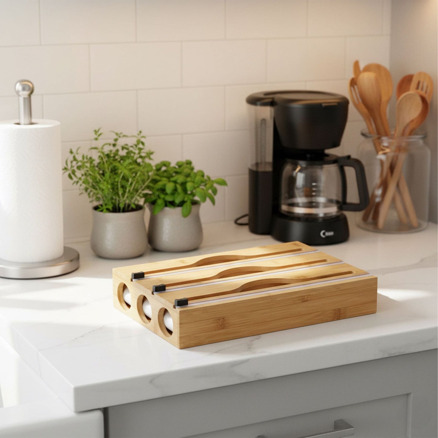 Bamboo Foil & Cling Film Dispenser with Cutter