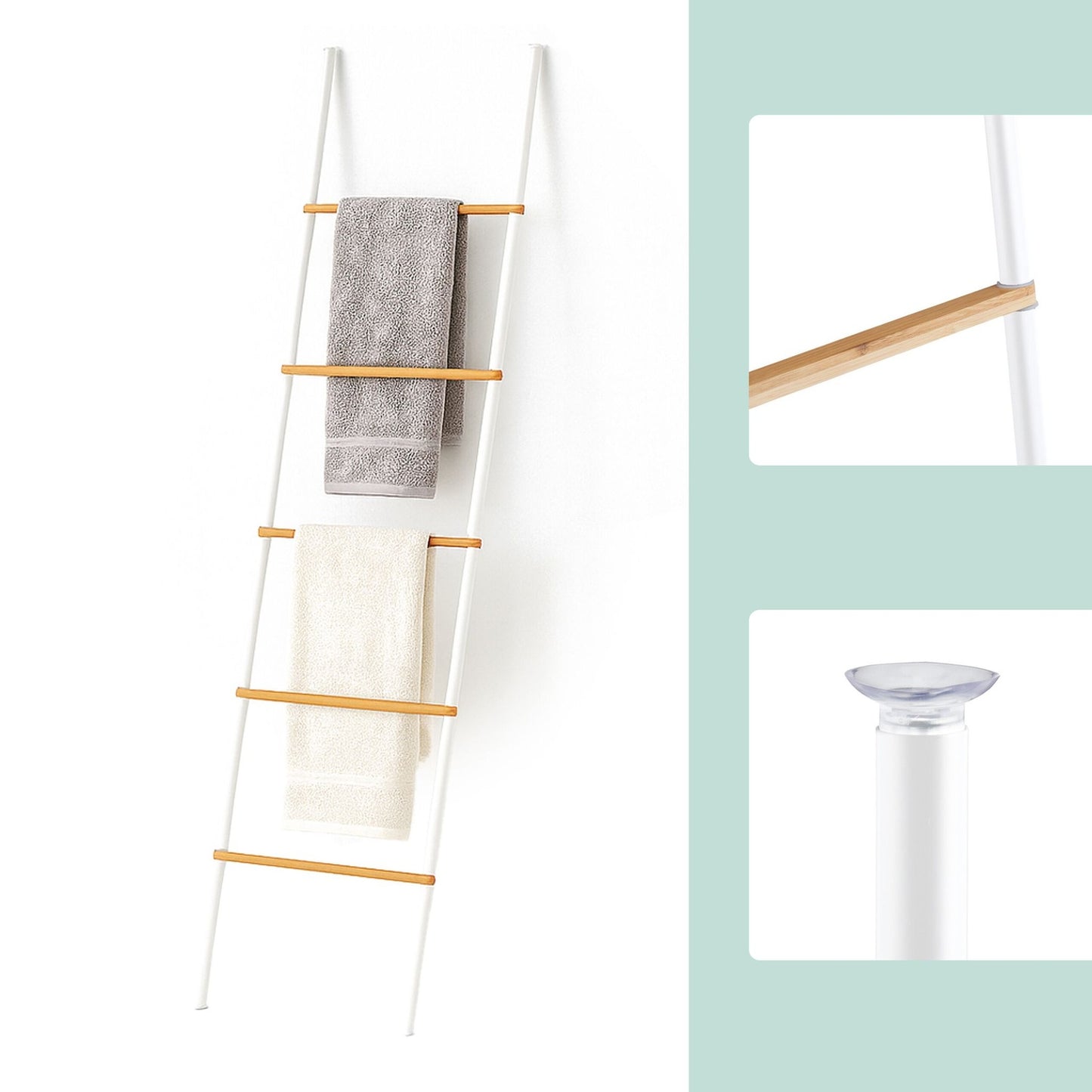 Bamboo Iron Towel Ladder – 5 Rungs, Versatile Use