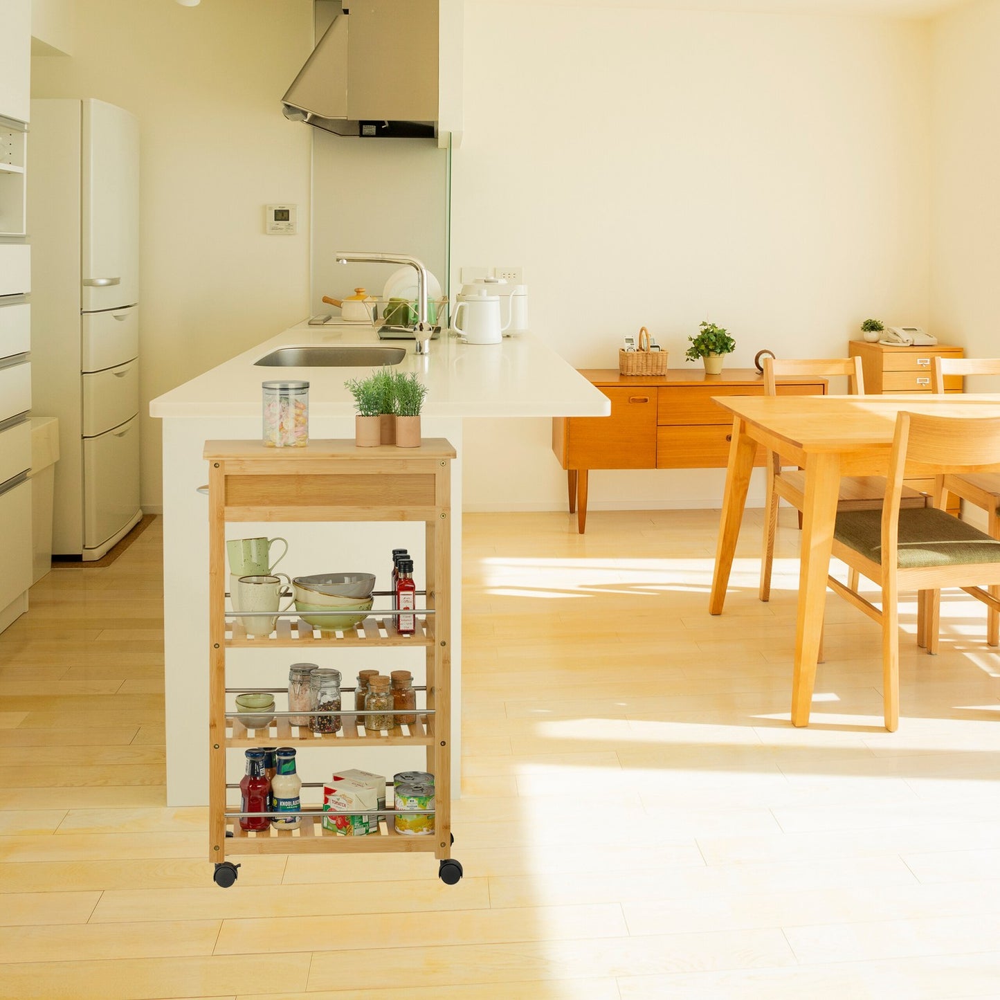 Bamboo Kitchen Cart with Drawer and Wheels