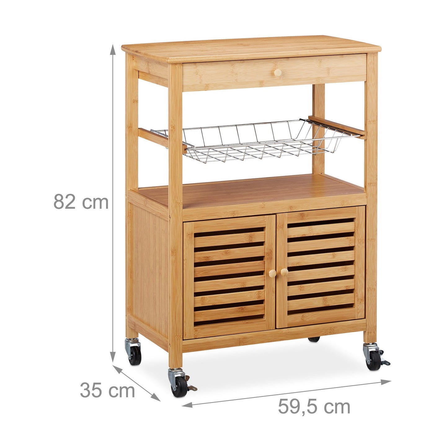 Bamboo Kitchen Trolley with Storage and Wheels