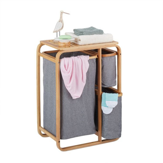 Bamboo Laundry Basket Shelf in Grey