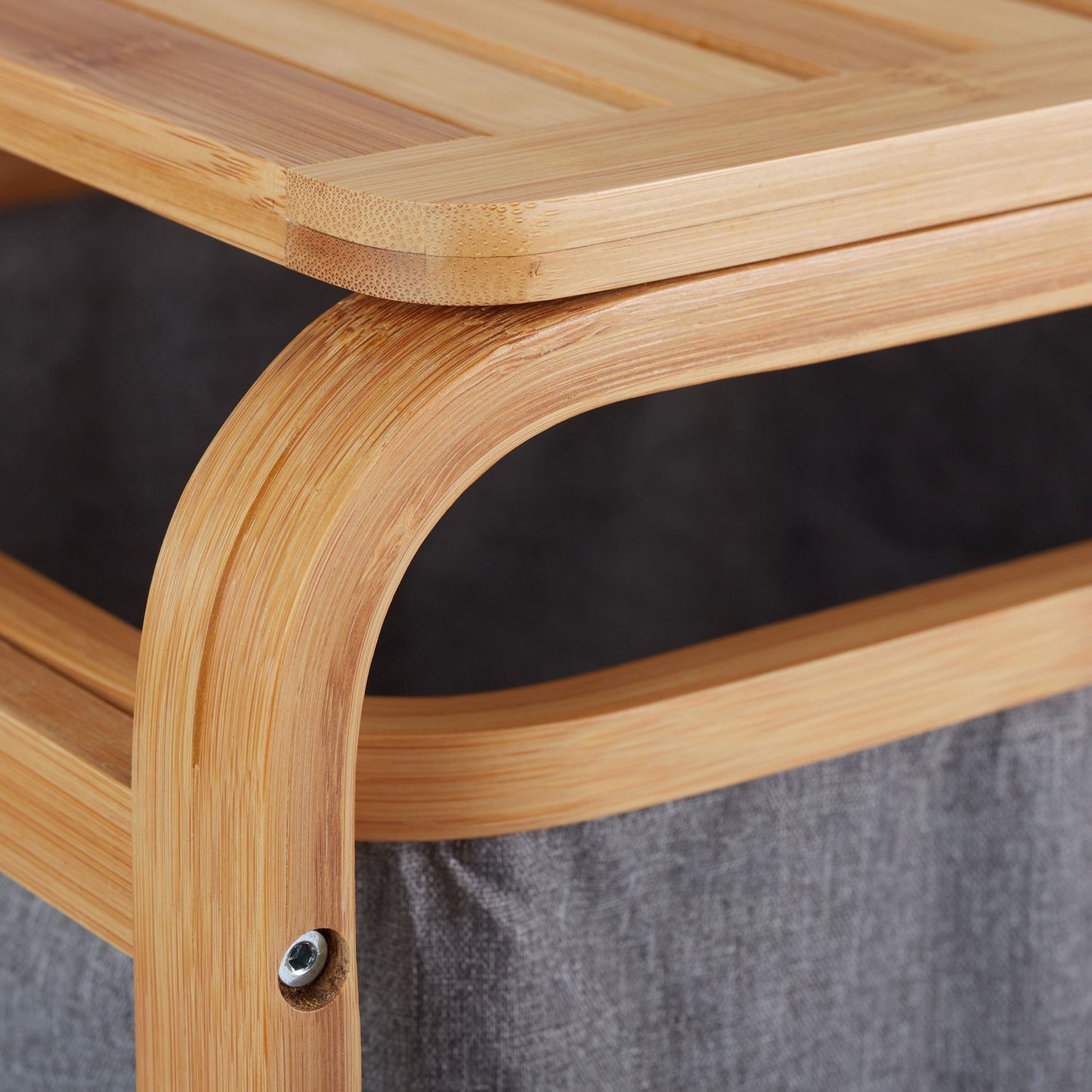 Bamboo Laundry Basket Shelf in Grey