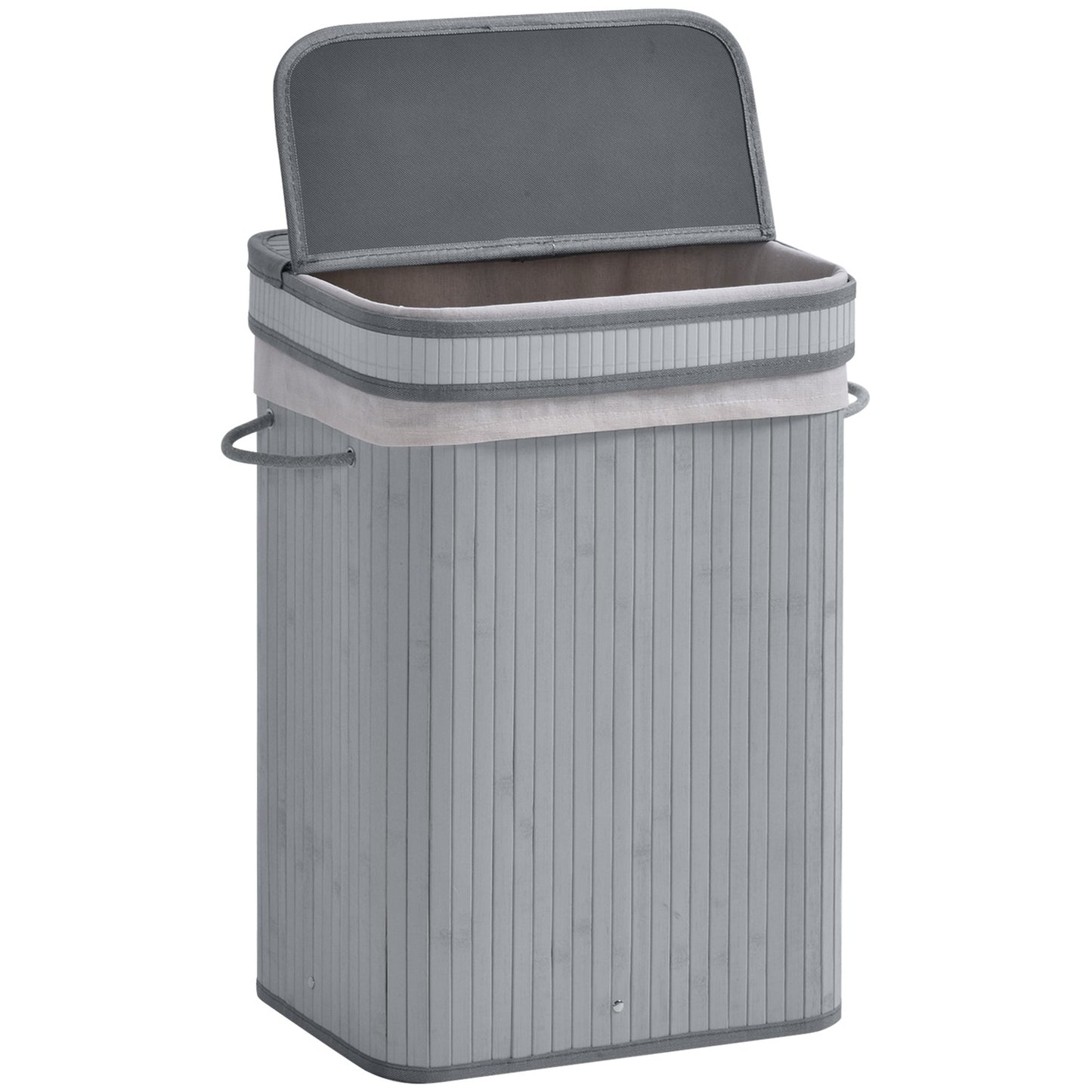 Slim bamboo laundry basket 70L with lid and handle
