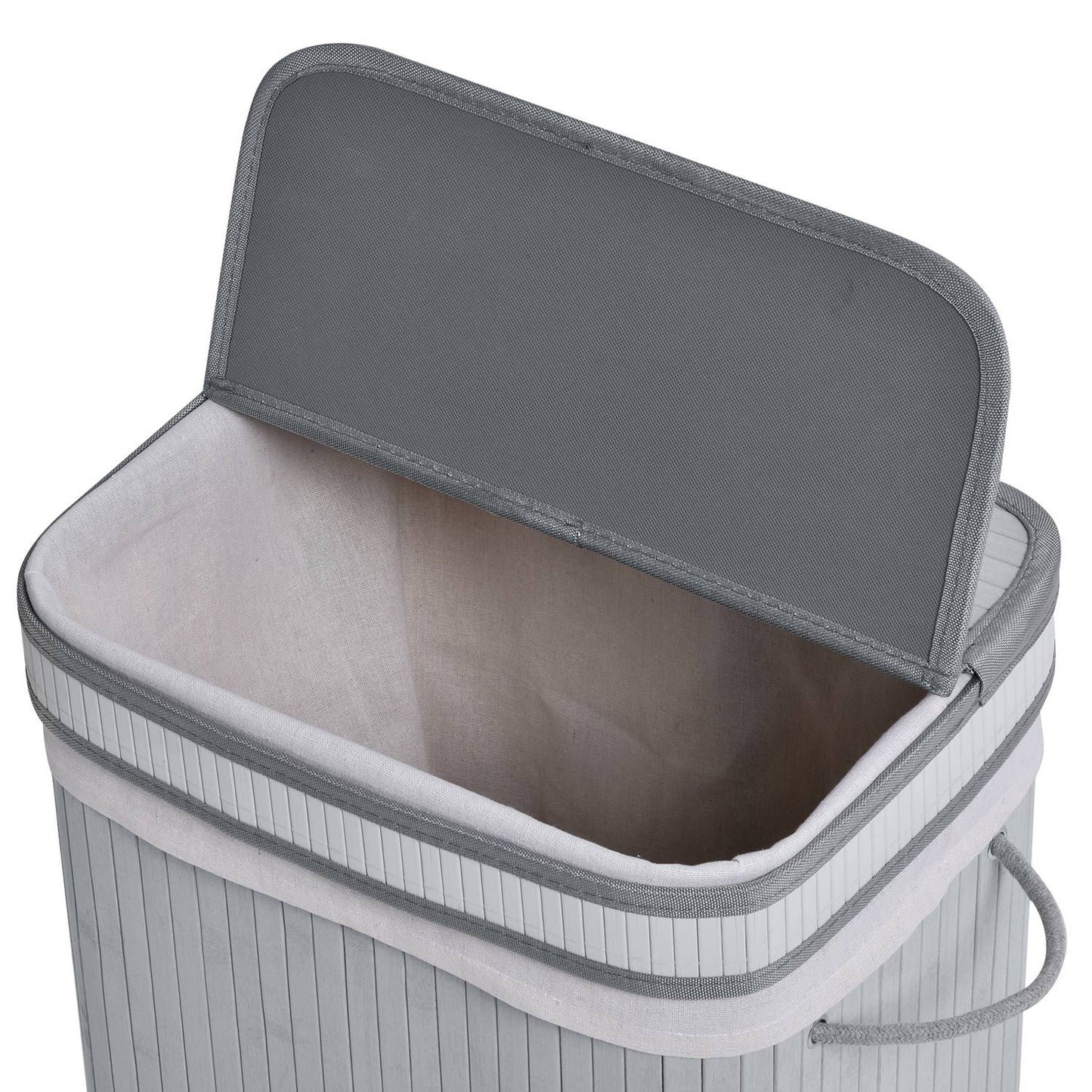 Slim bamboo laundry basket 70L with lid and handle