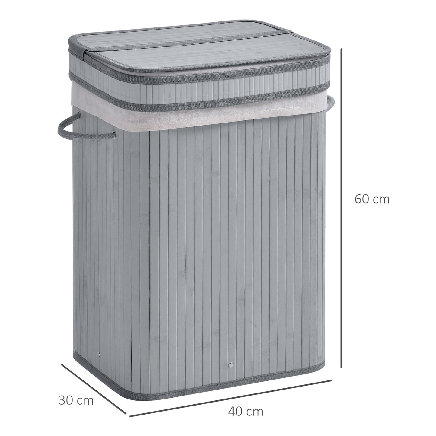 Slim bamboo laundry basket 70L with lid and handle