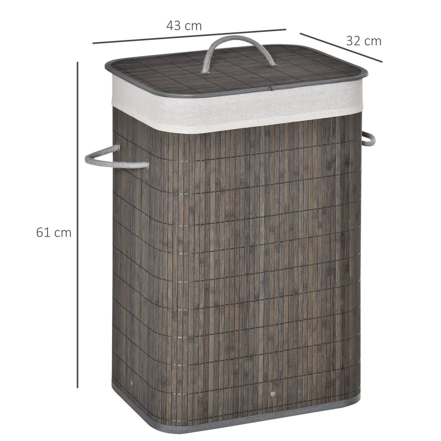 Slim 83L bamboo laundry basket with lid, removable bag
