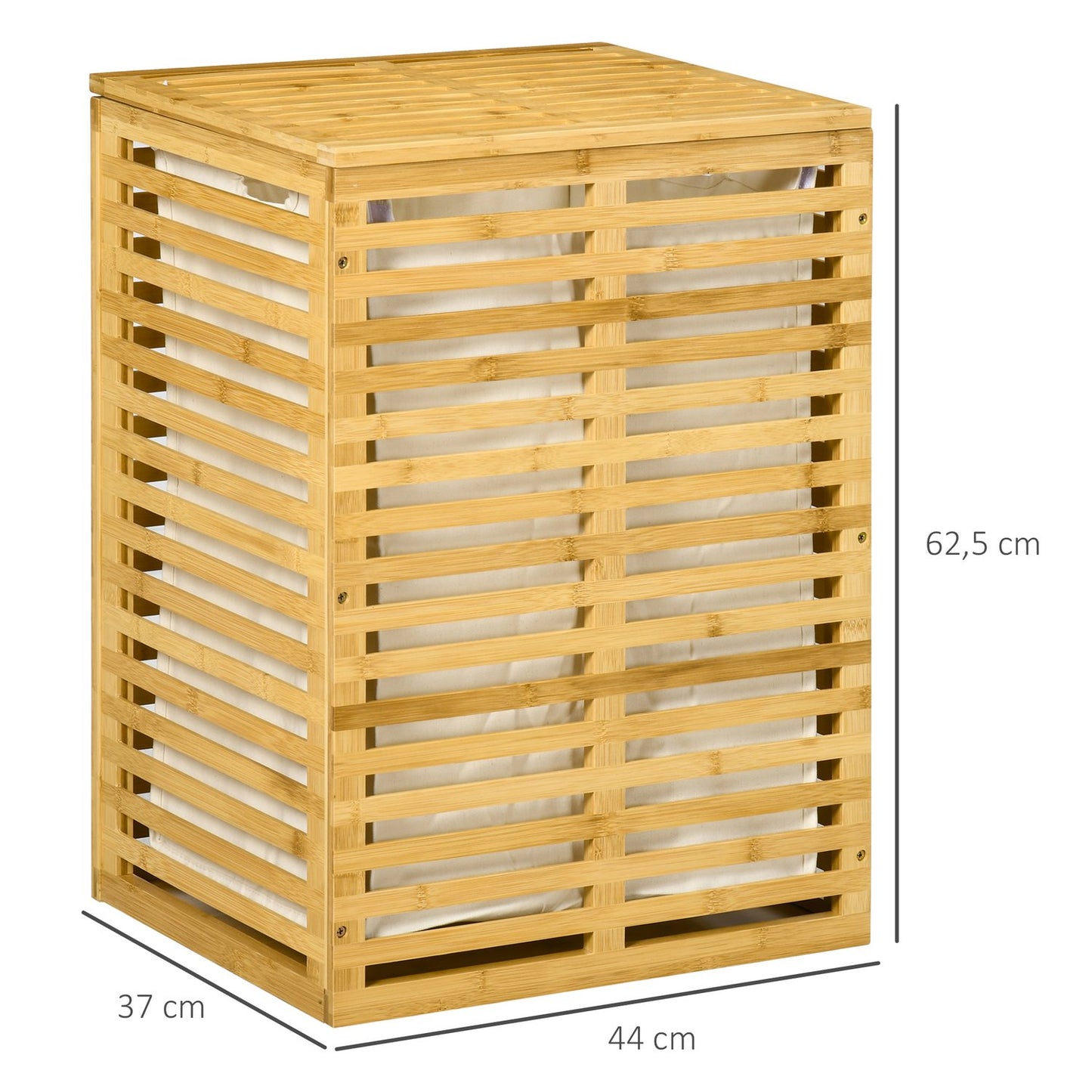 Bamboo laundry basket with lid and removable bag, 63L capacity