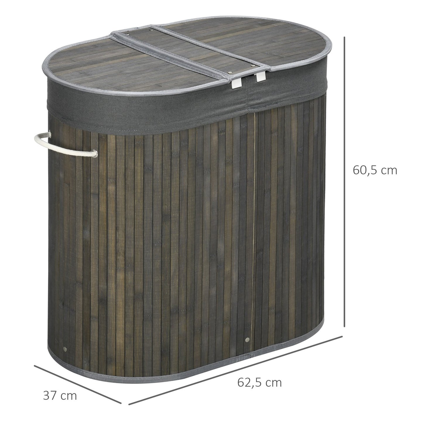 Bamboo laundry basket with lid - 100L sorter, handle