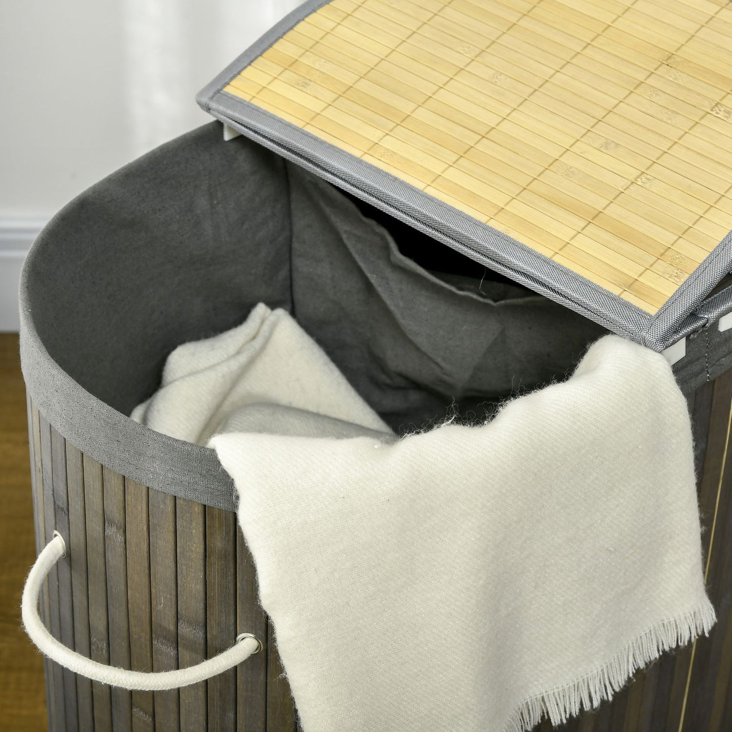 Bamboo laundry basket with lid - 100L sorter, handle