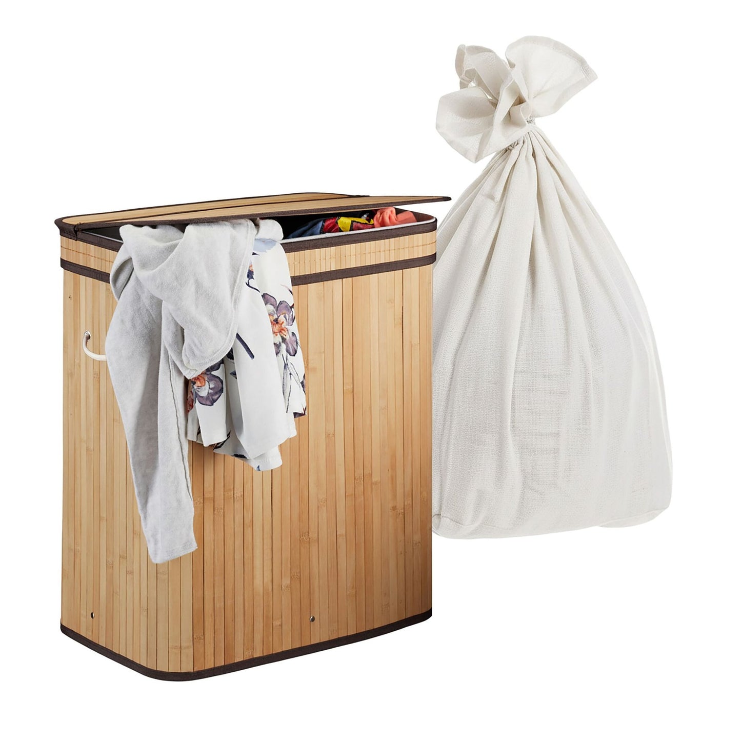 Bamboo Laundry Bin, 2 Compartments, Foldable