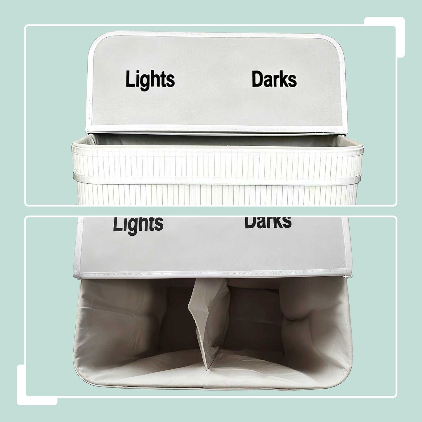 Bamboo Laundry Bin, 2 Compartments, Foldable