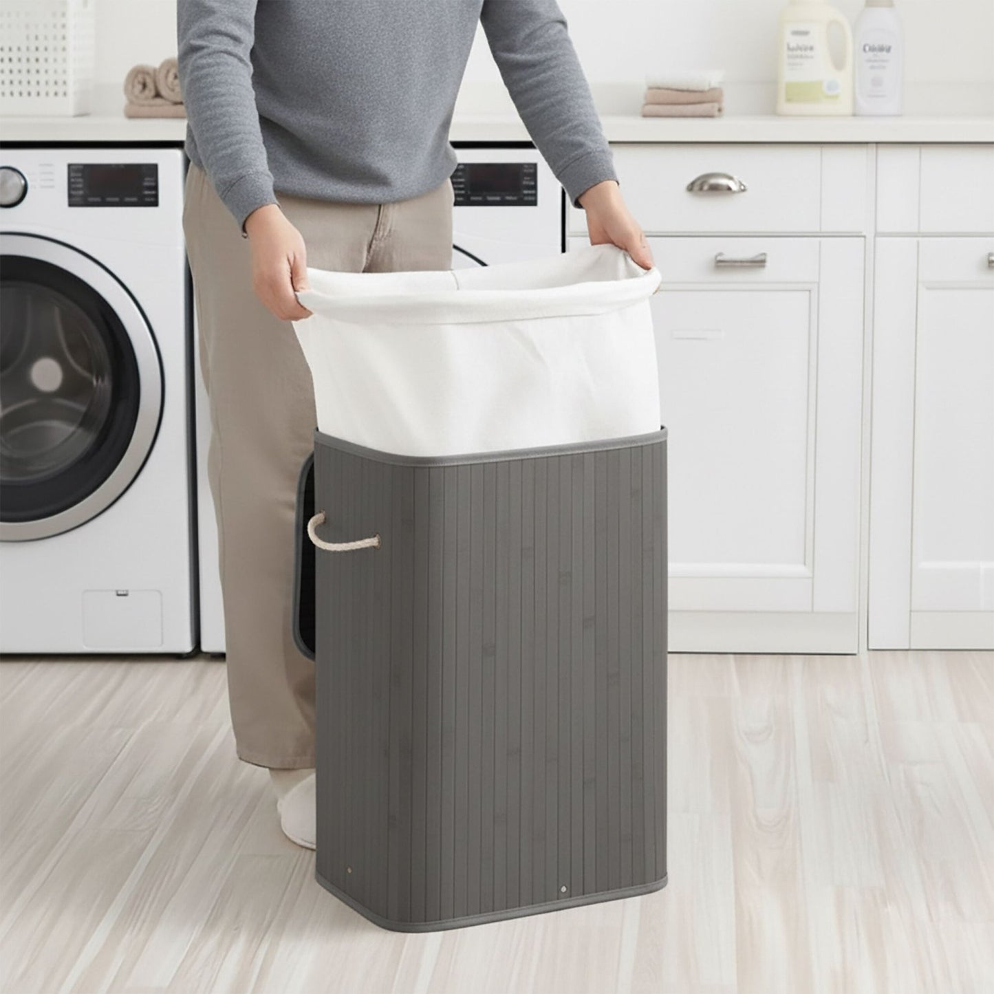 Bamboo Laundry Bin with Lid and Washable Bag
