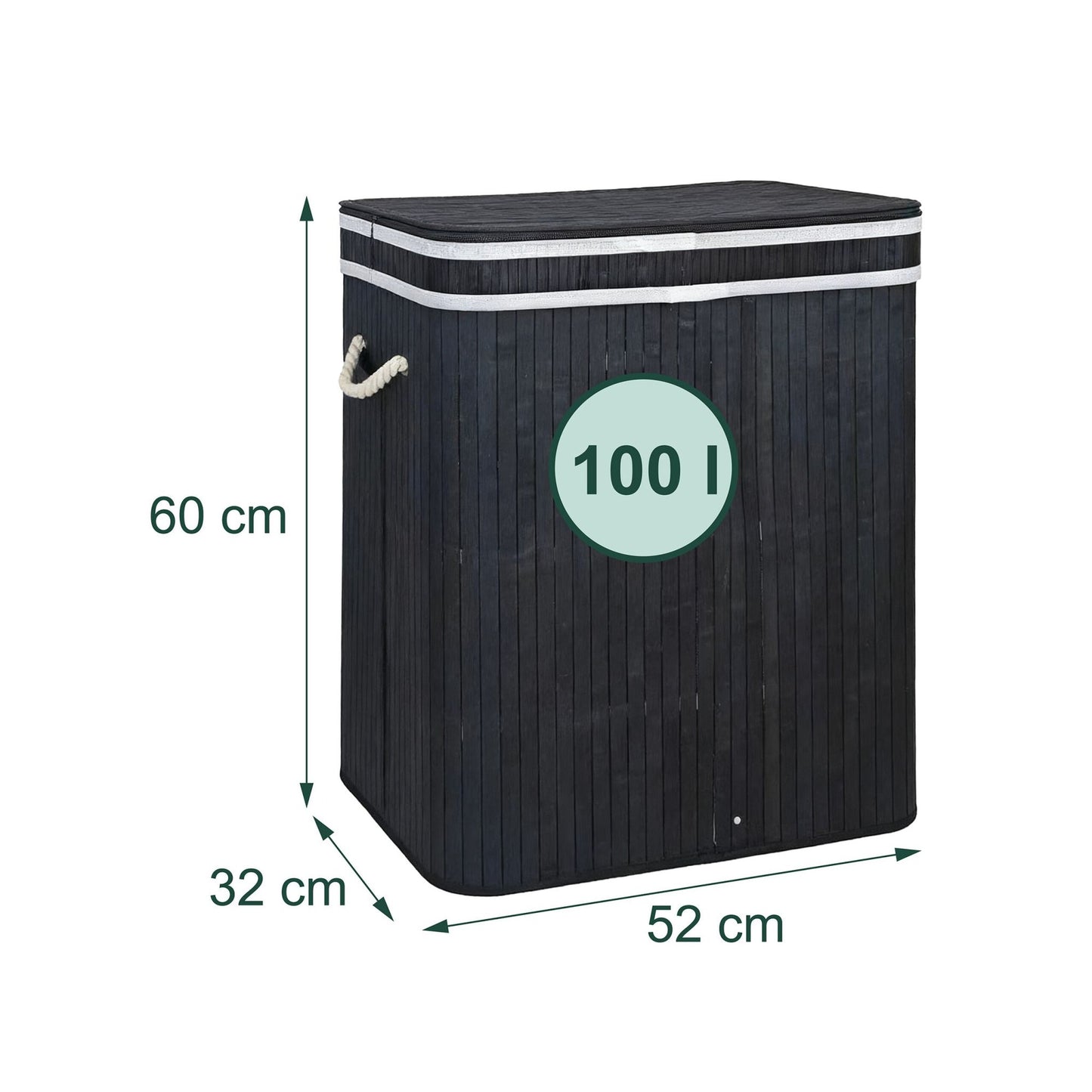 Bamboo Laundry Hamper, 2 Compartments, Foldable
