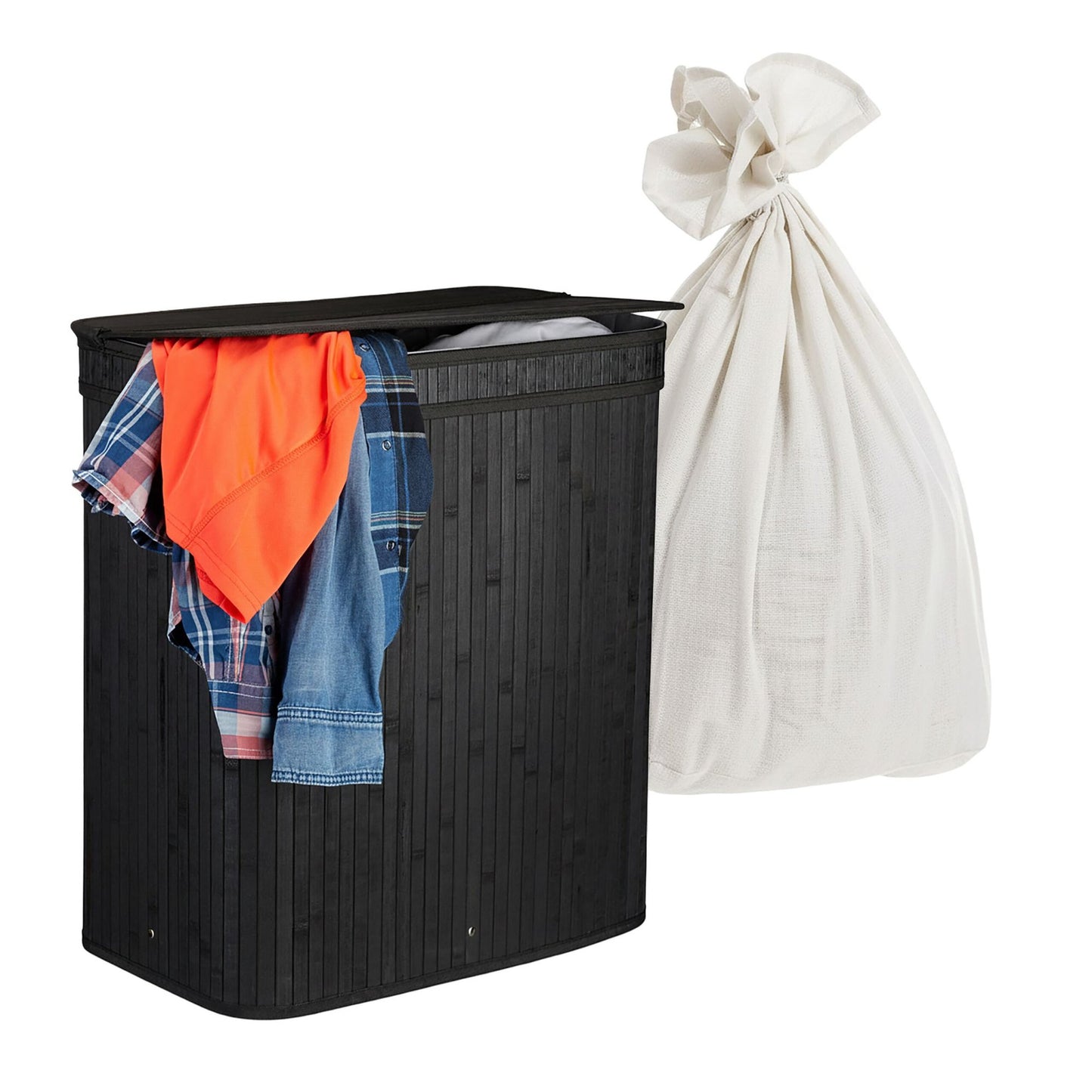 Bamboo Laundry Hamper, 3 Compartments, Foldable
