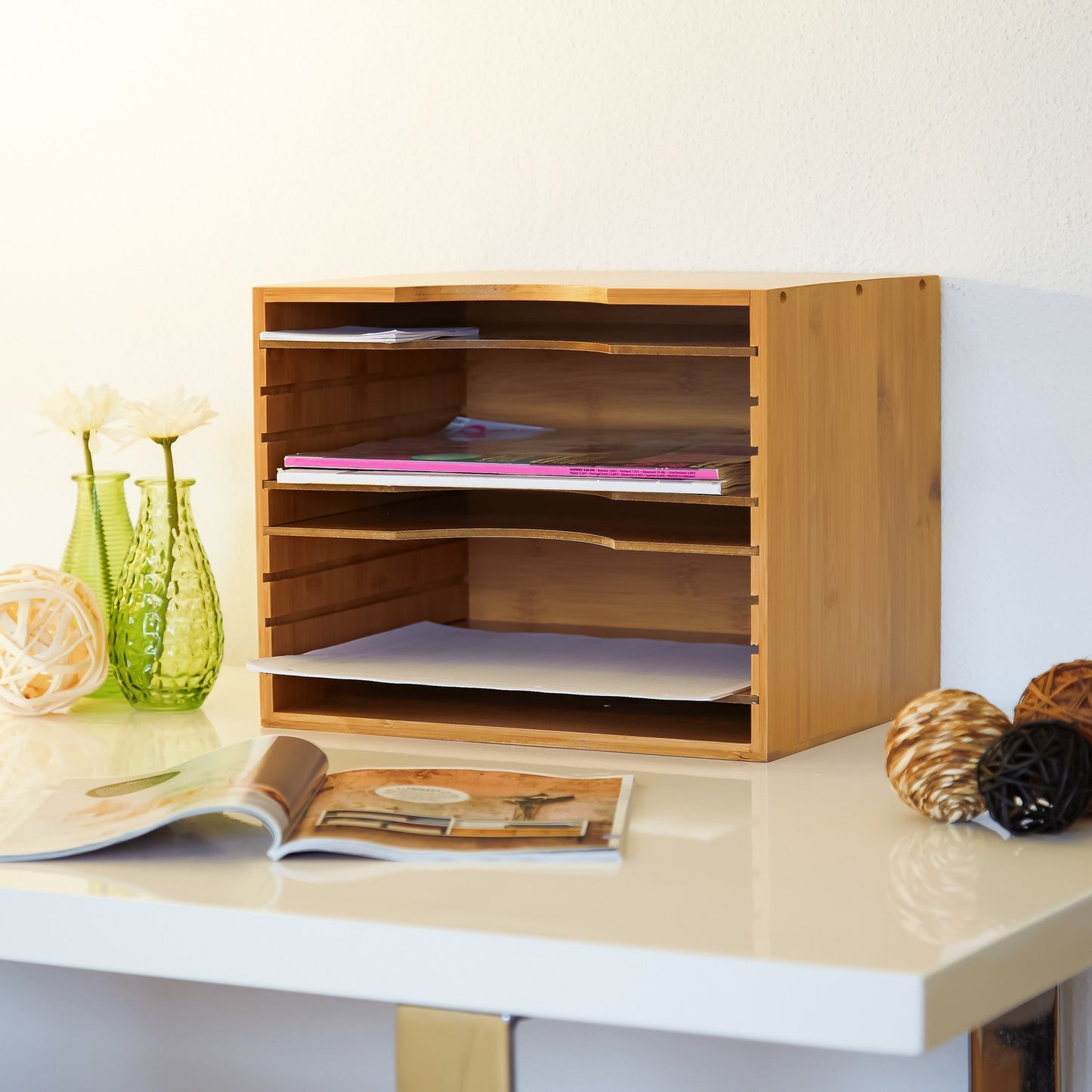 Bamboo Organizer Storage System Desk Organise Document File Rack Stand Office