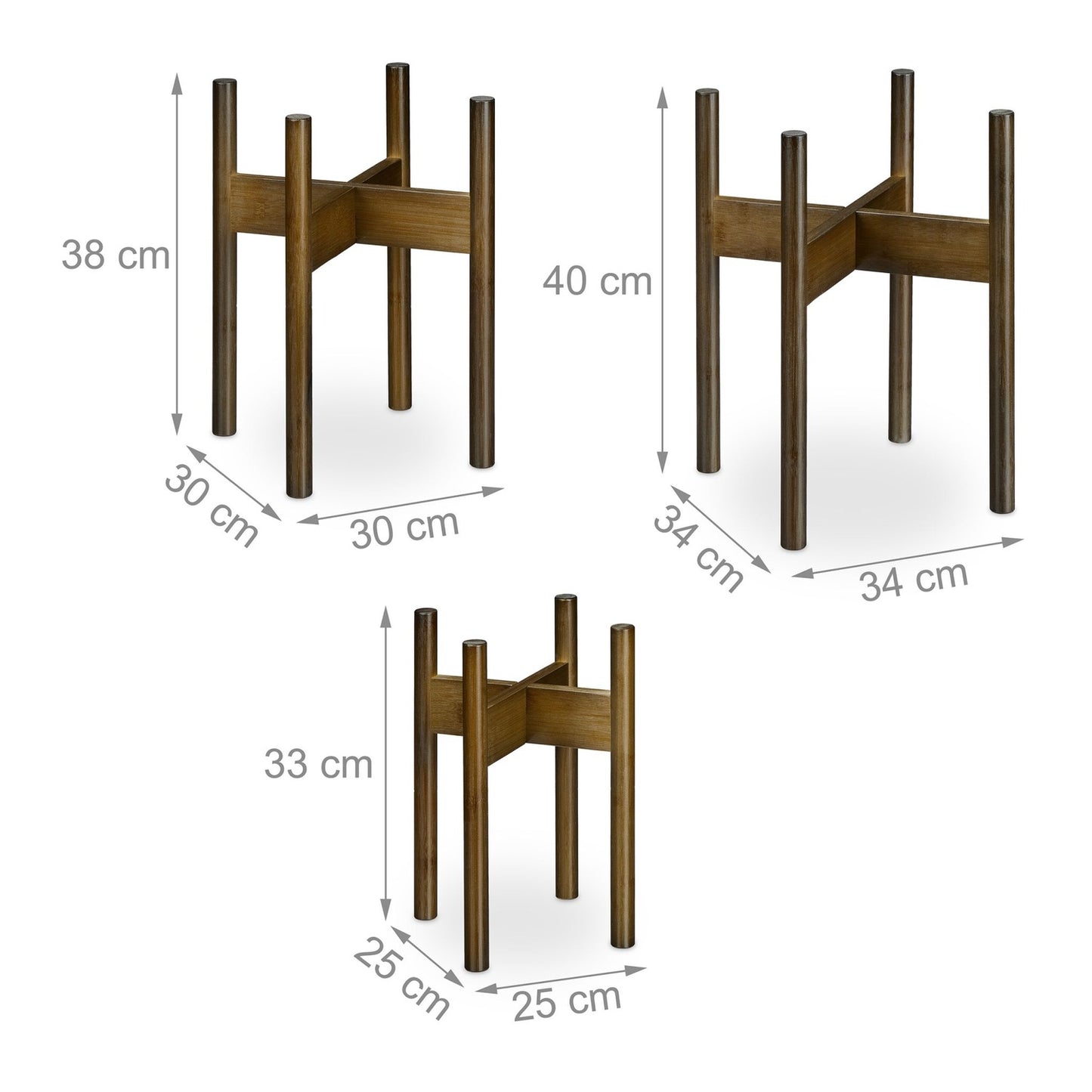 Bamboo Plant Stands Set of 3 – Brown, Indoor Use