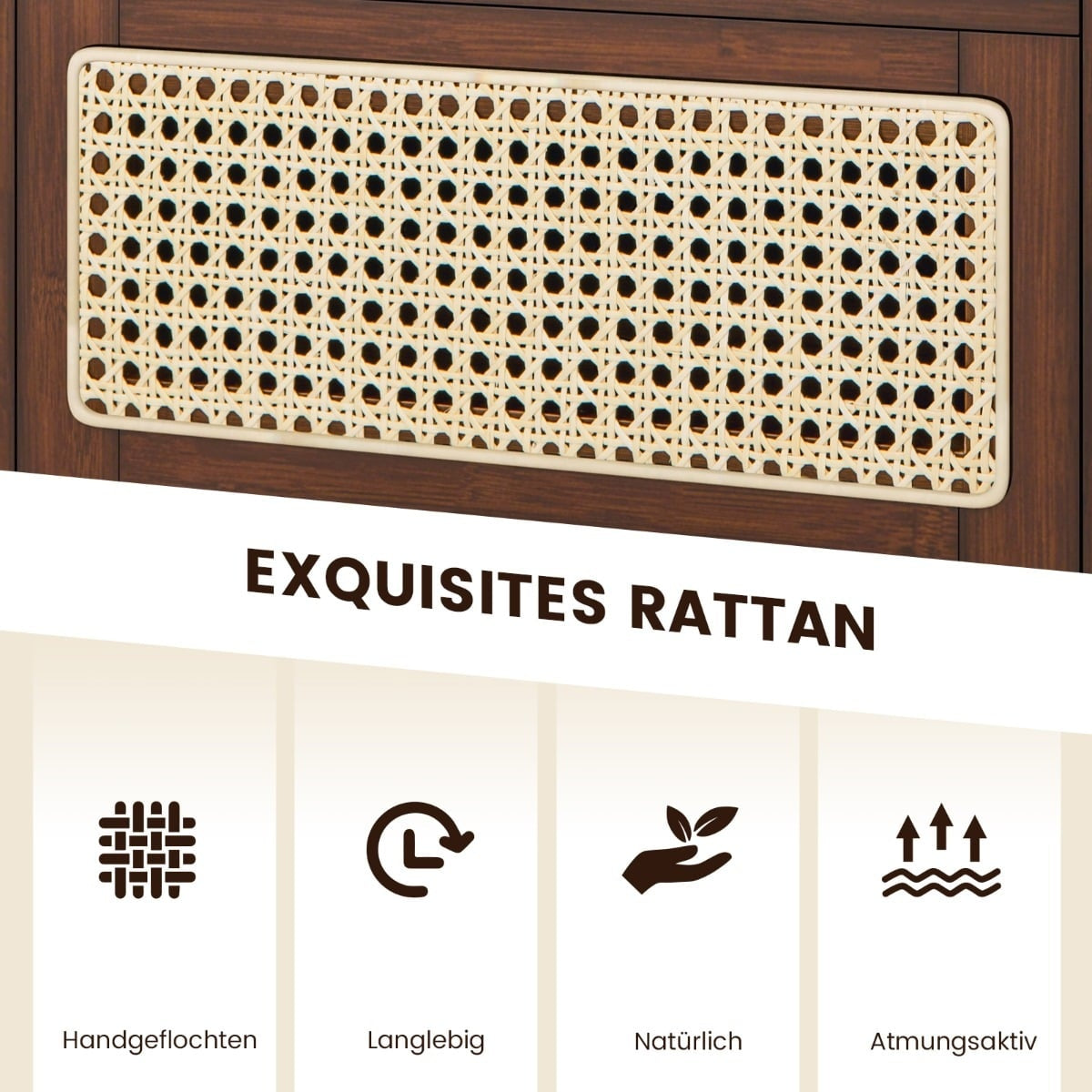 Bamboo & Rattan Nightstand with Drawer, Hidden Storage