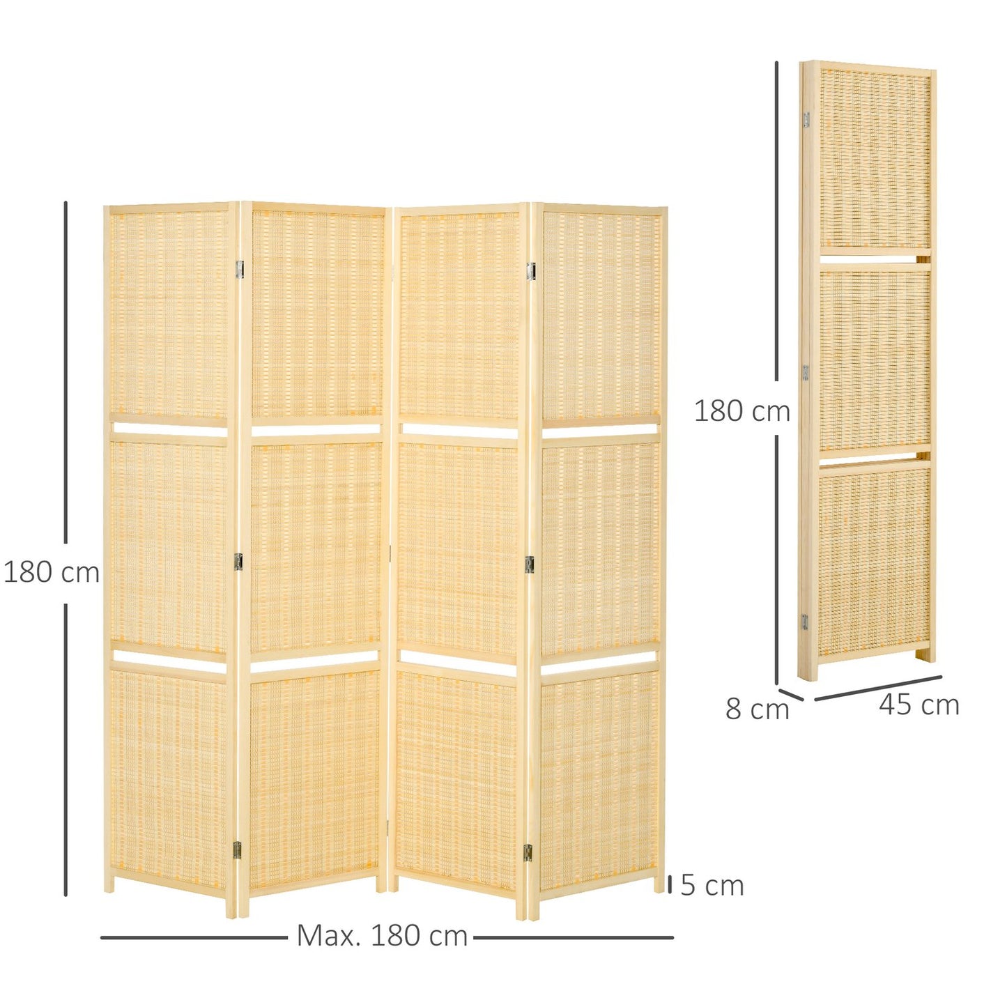 Bamboo Room Divider with 2 Shelves, Foldable, Natural