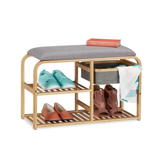 Bamboo Shoe Bench with Compartments