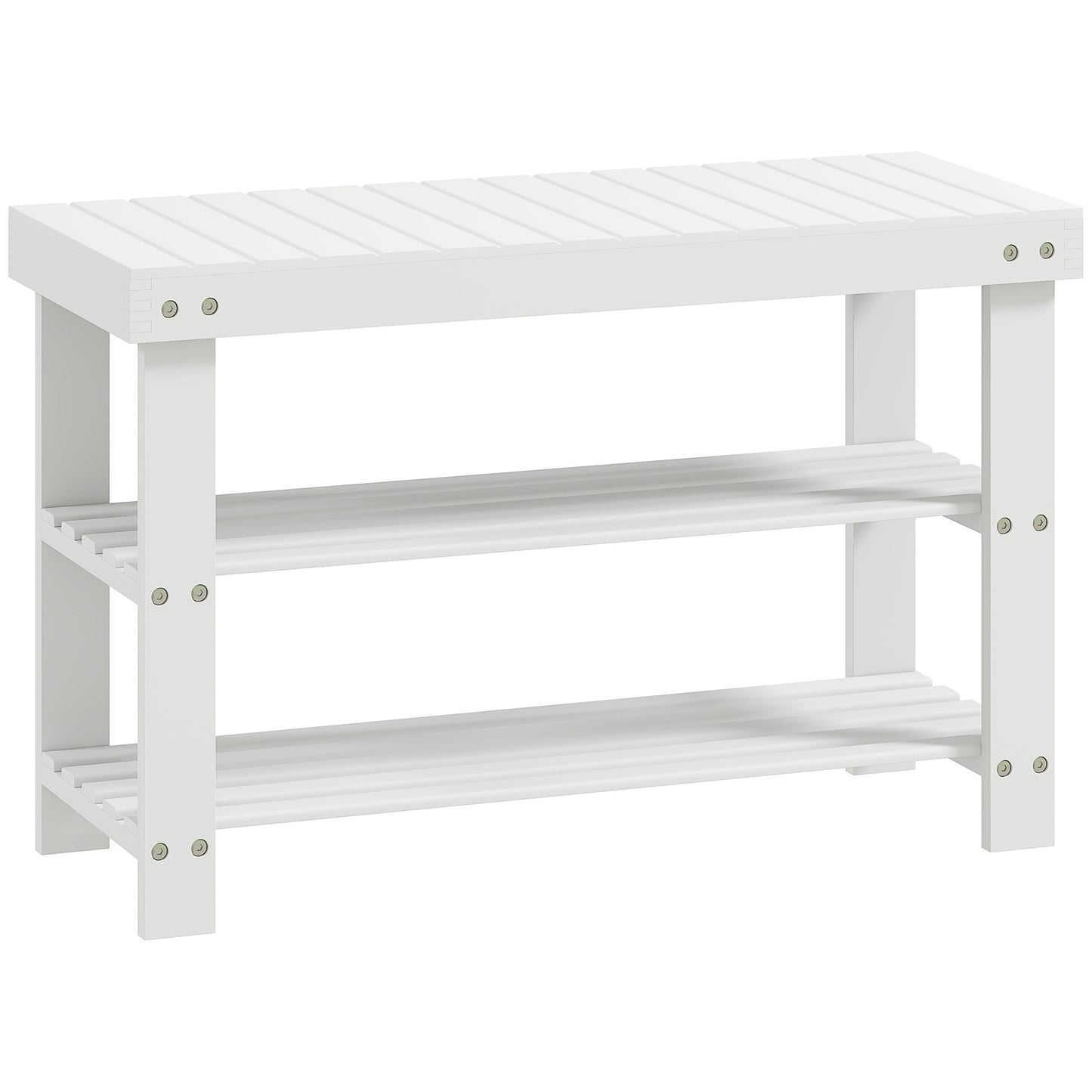 Bamboo Shoe Bench with Storage, 2 Shelves, 70x28x45 cm, White