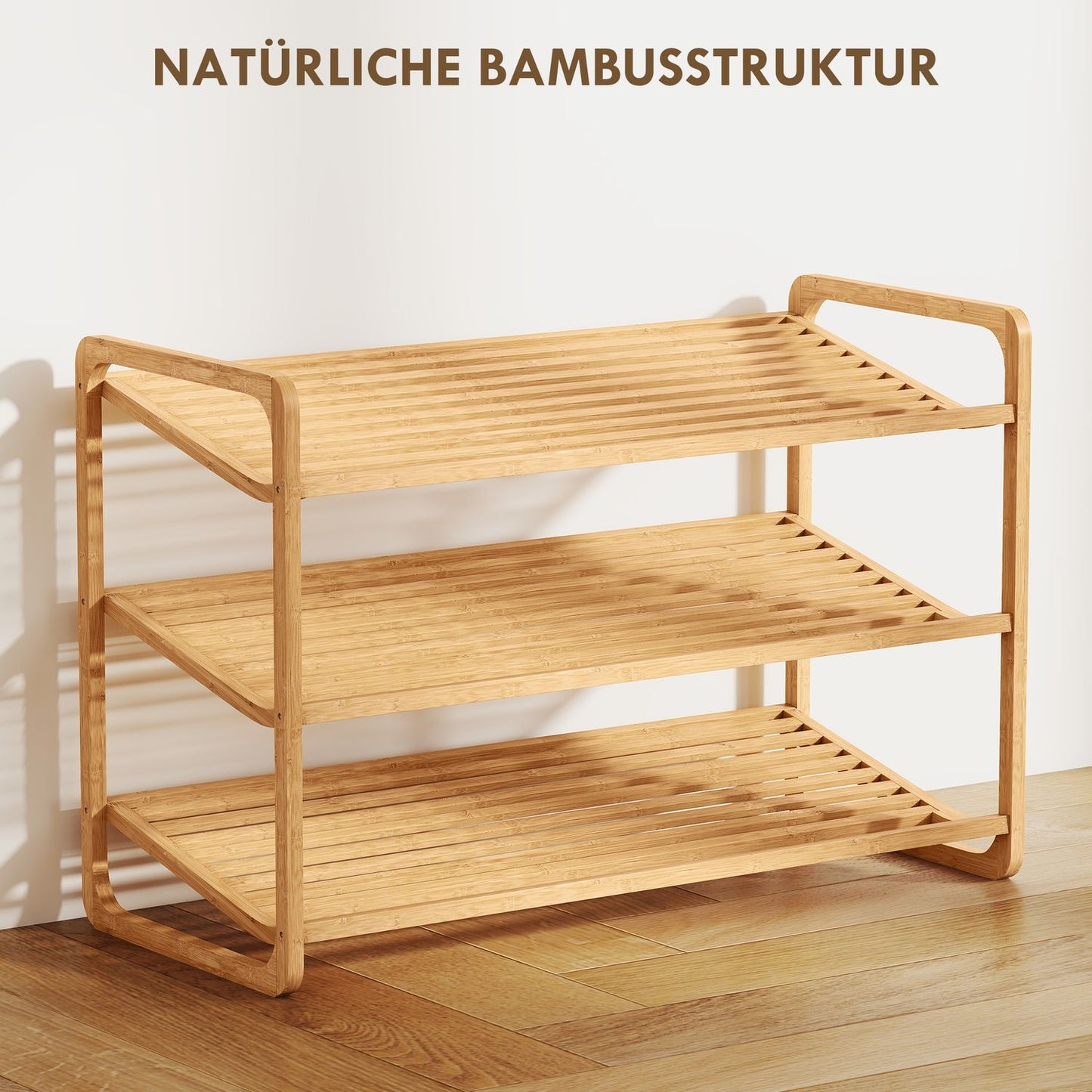 Bamboo Shoe Rack, 3-Tier, 30 kg Capacity, Natural Wood