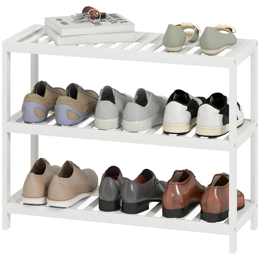 Bamboo Shoe Rack, 3-Tier, White Finish, 70x26x55 cm