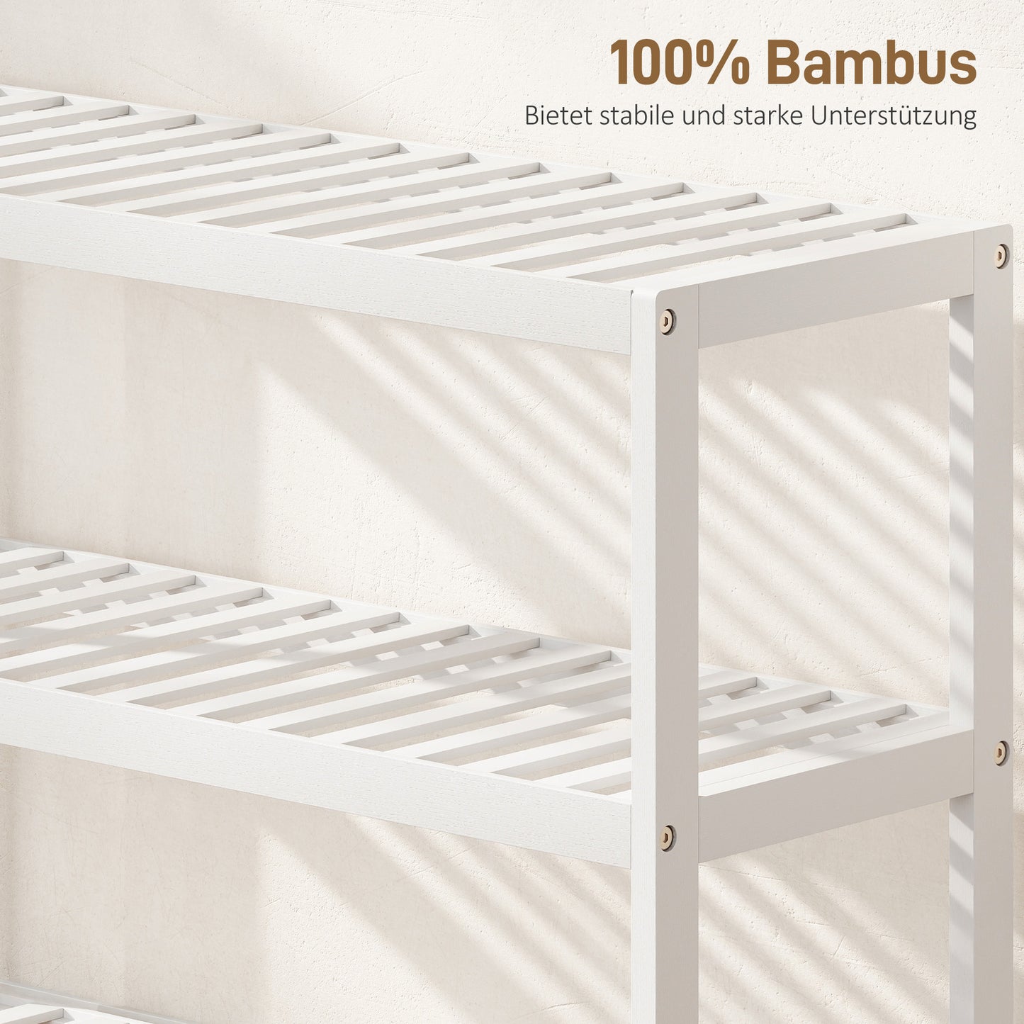 Bamboo Shoe Rack, 3-Tier, White Finish, 70x26x55 cm