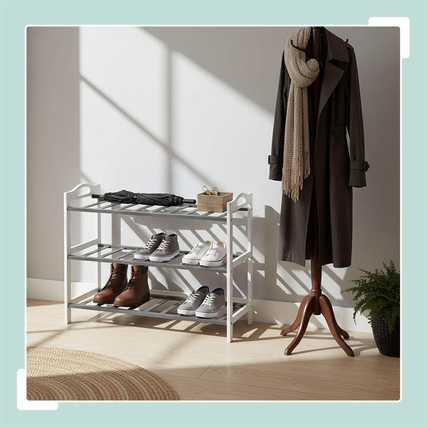 Bamboo Shoe Rack, 3 Tiers, Holds 9 Pairs