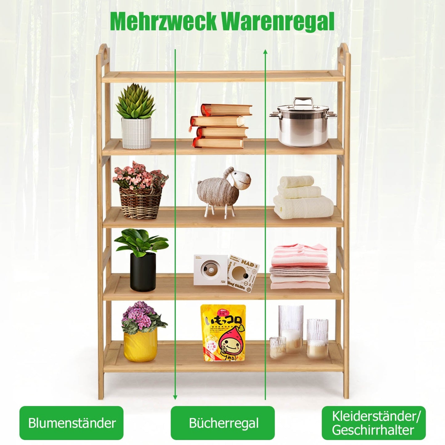 Bamboo Shoe Rack, 5-Tier Storage for 15 Pairs