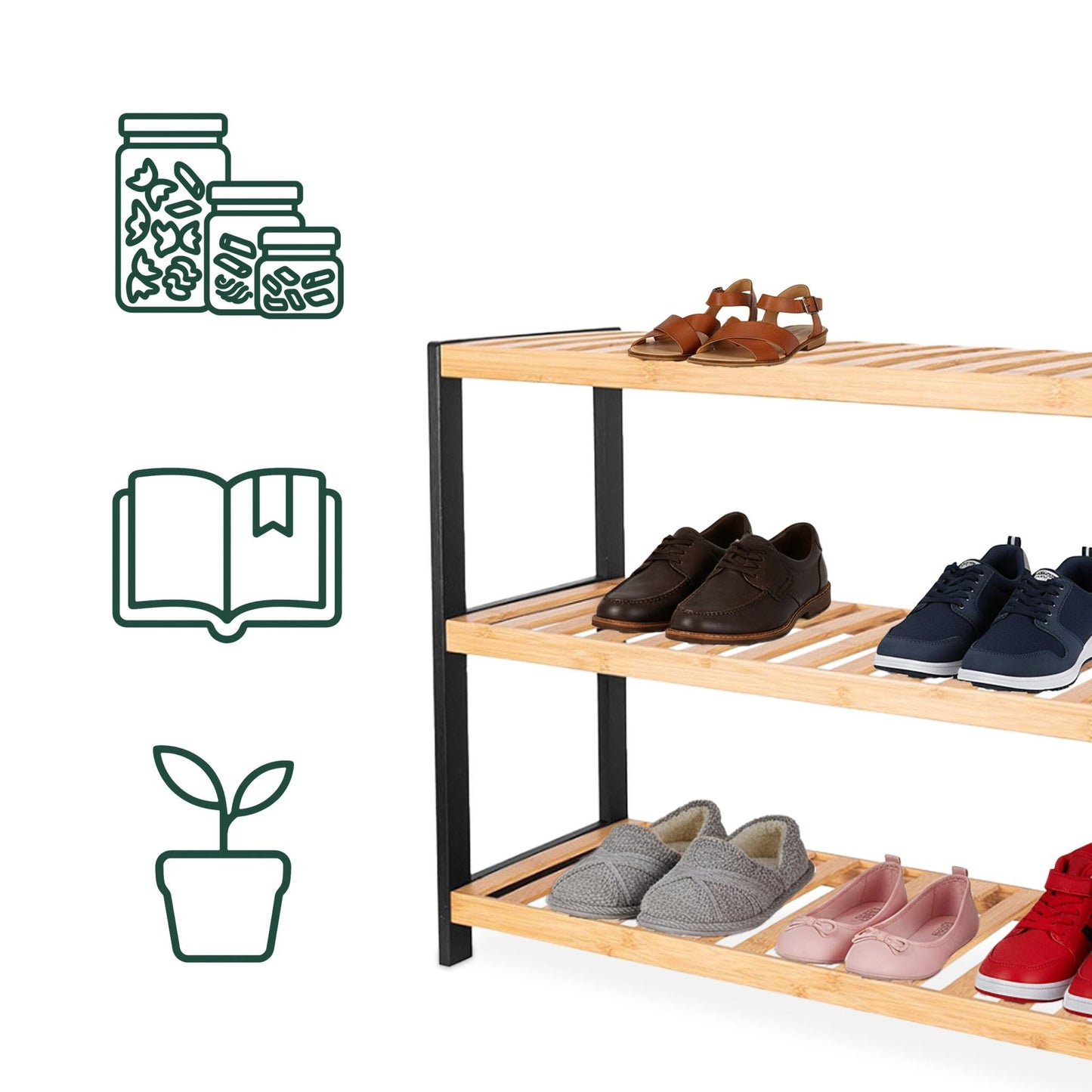 Bamboo Shoe Rack, Space-Saving, Holds 9 Pairs
