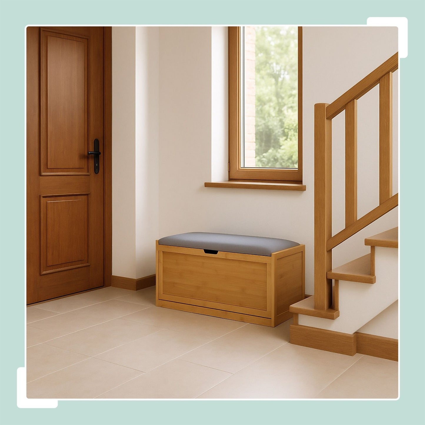 Bamboo Shoe Storage Bench with Padded Seat, Holds 8 Pairs