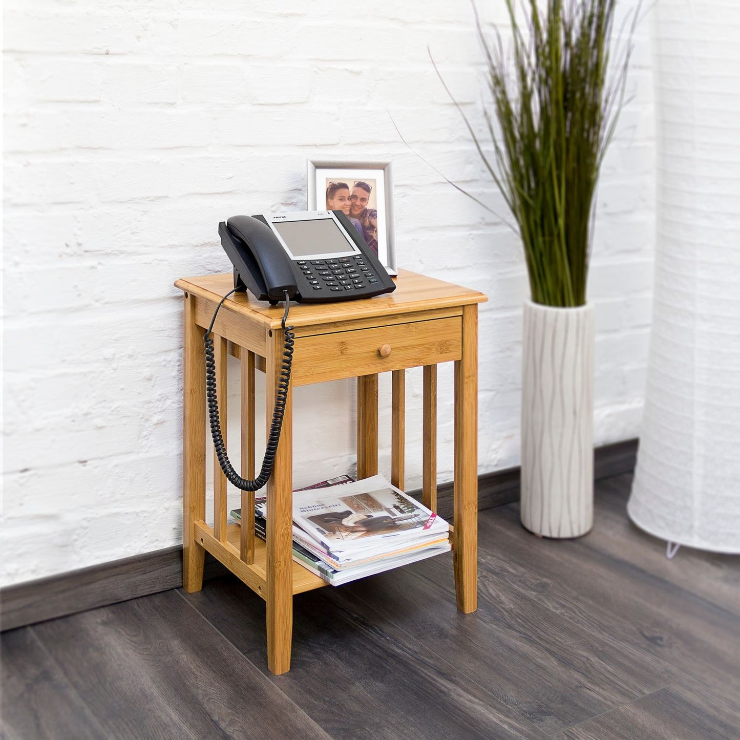 Bamboo Side Table with Drawer