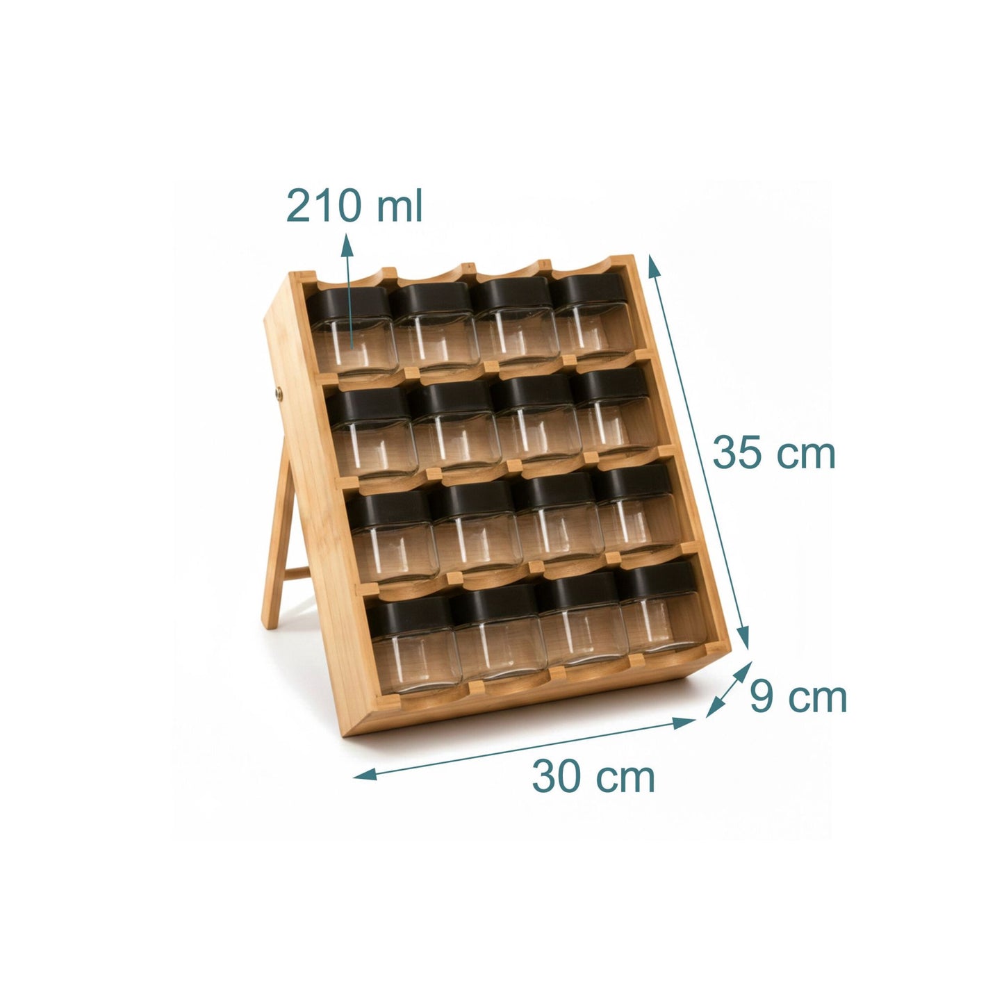 Bamboo Spice Rack with 16 Jars – Adjustable Tilt