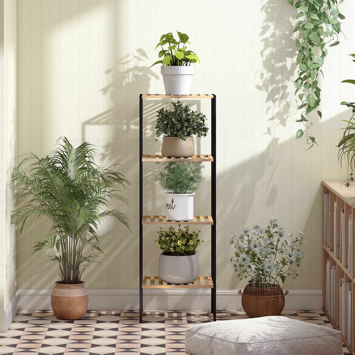 Bamboo Steel Shelf Unit, 4-Tier, 36.5x33x110 cm