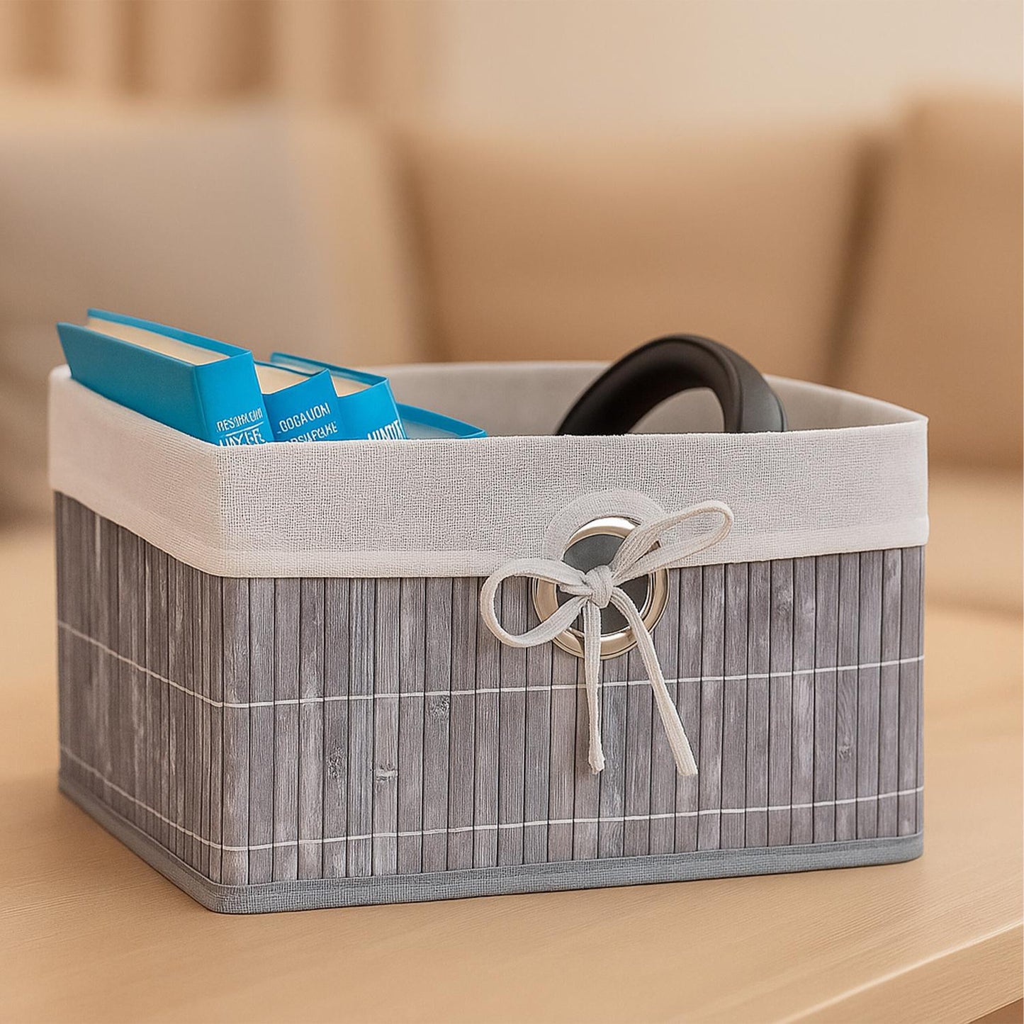 Bamboo Storage Basket Set with Fabric Lining
